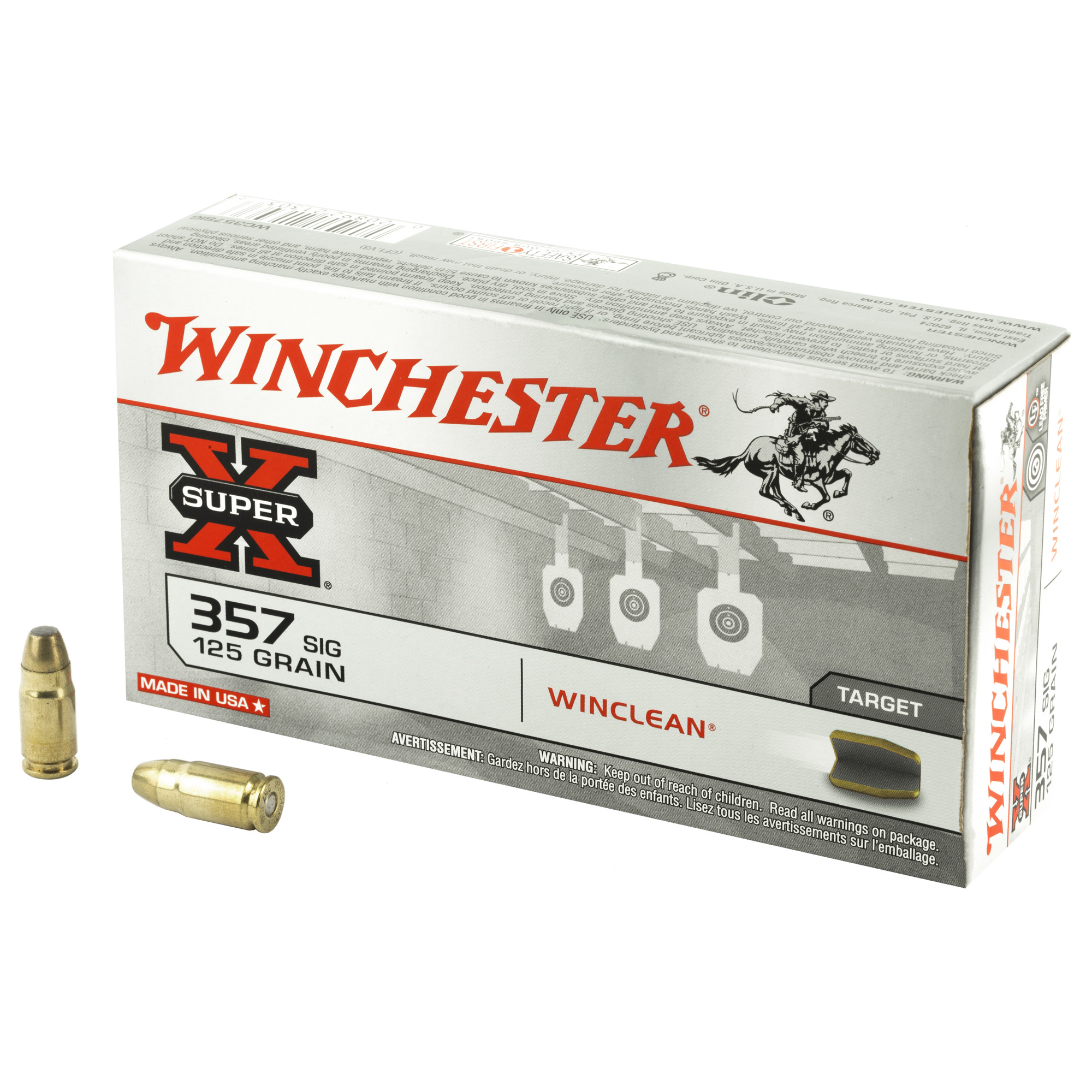 Winchester, Super X, 357 Sig, Winclean Brass Enclosed Base, 125 Grain, 50 Rounds