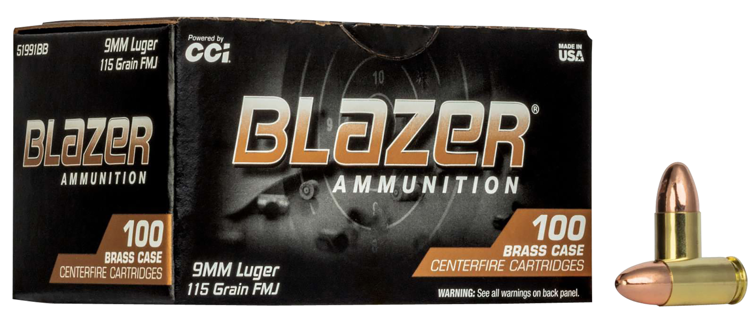 CCI 51991BB Blazer Brass Handgun 9mmLuger 115gr Full Metal Jacket 100 Rounds