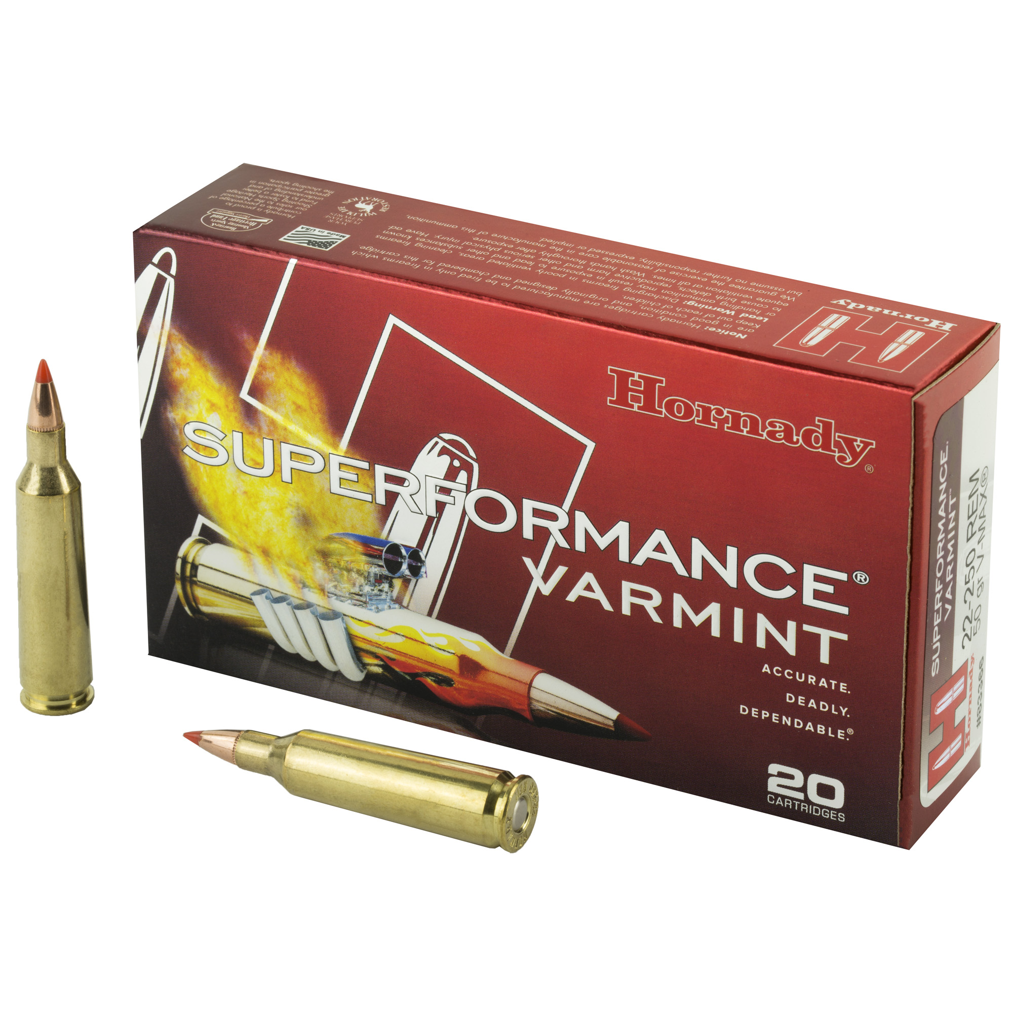 Hornady Superformance Varmint Rifle Ammo 22-250 Rem. 50 gr. V-Max 20 rd.