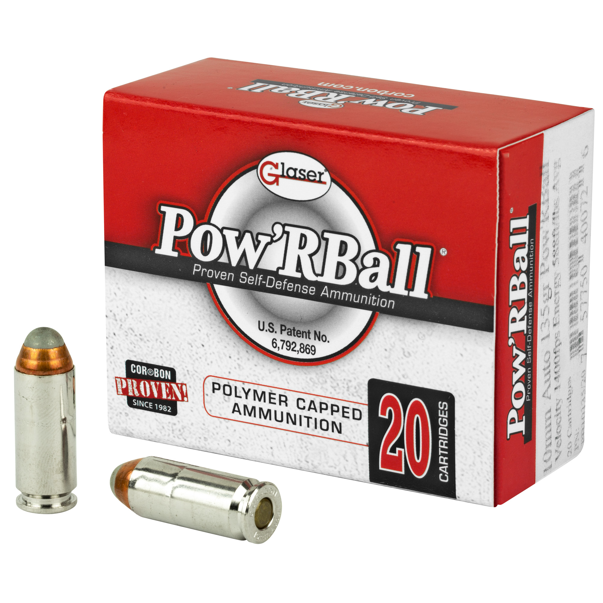 Glaser Pow'RBall Handgun Ammunition  10mm Auto 135 gr JHP 1400 fps 20/box