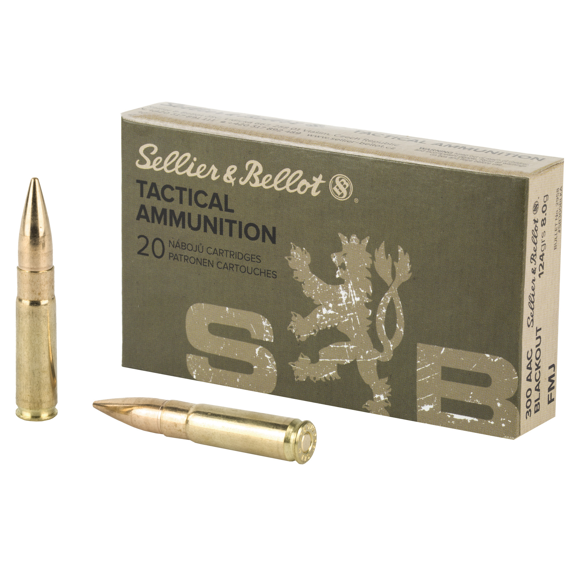 Sellier & Bellot Rifle Ammo 300 Aac Blackout Full Metal Jacket 124 Grain 20 Rounds