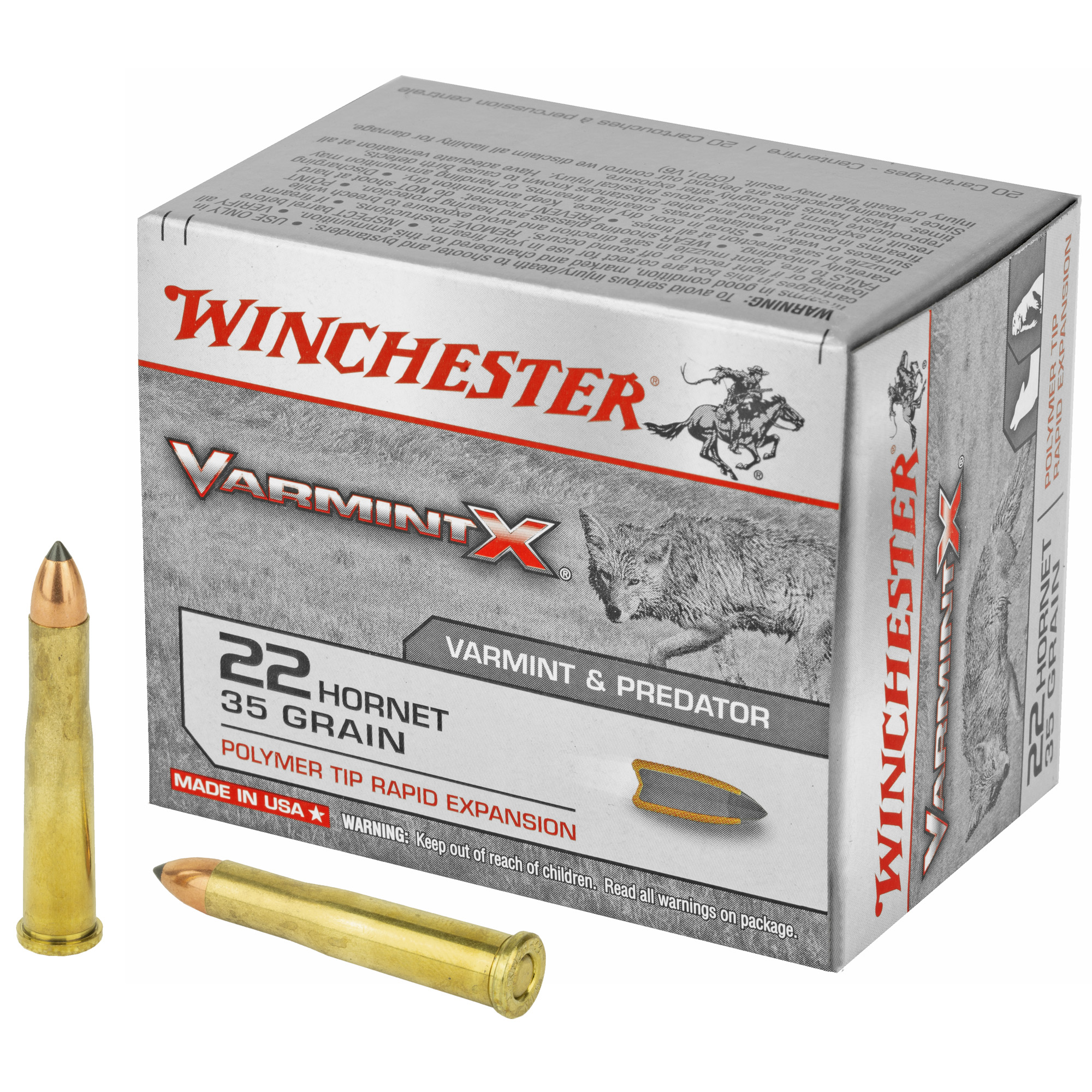 Winchester Varmint X 22 Hornet Polymer Tip Rapid Expansion 35 Grain 20 Rounds