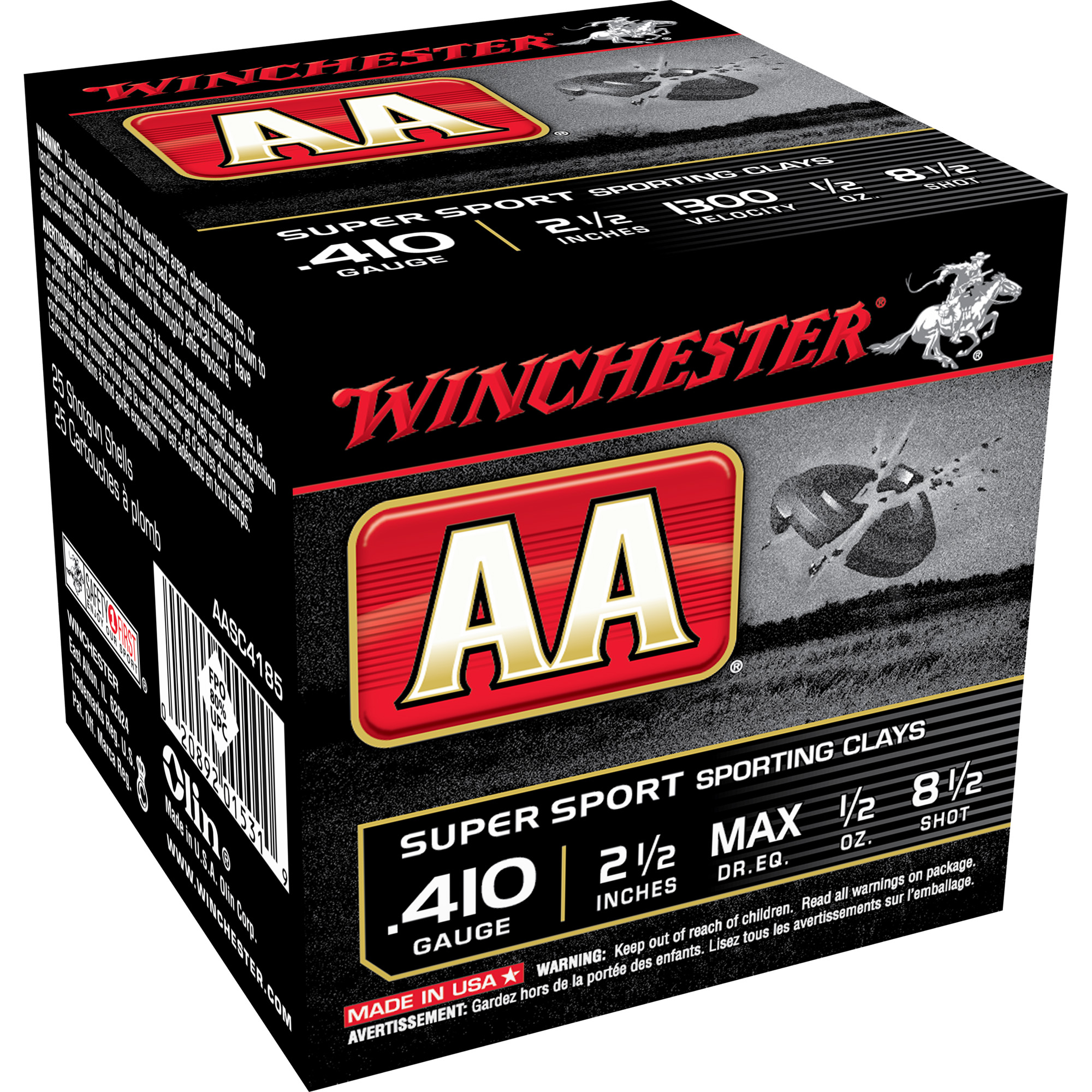 Winchester Aa Sporting Clays Load 410 Bore Lead 1/2 oz 8.5 Shot 25 Rounds