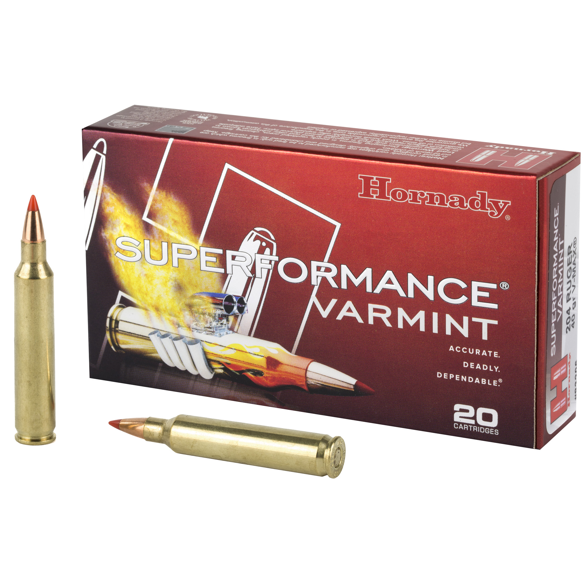 Hornady, Superformance Varmint, 204 Ruger, V-Max, 40 Grain, 20 Rounds