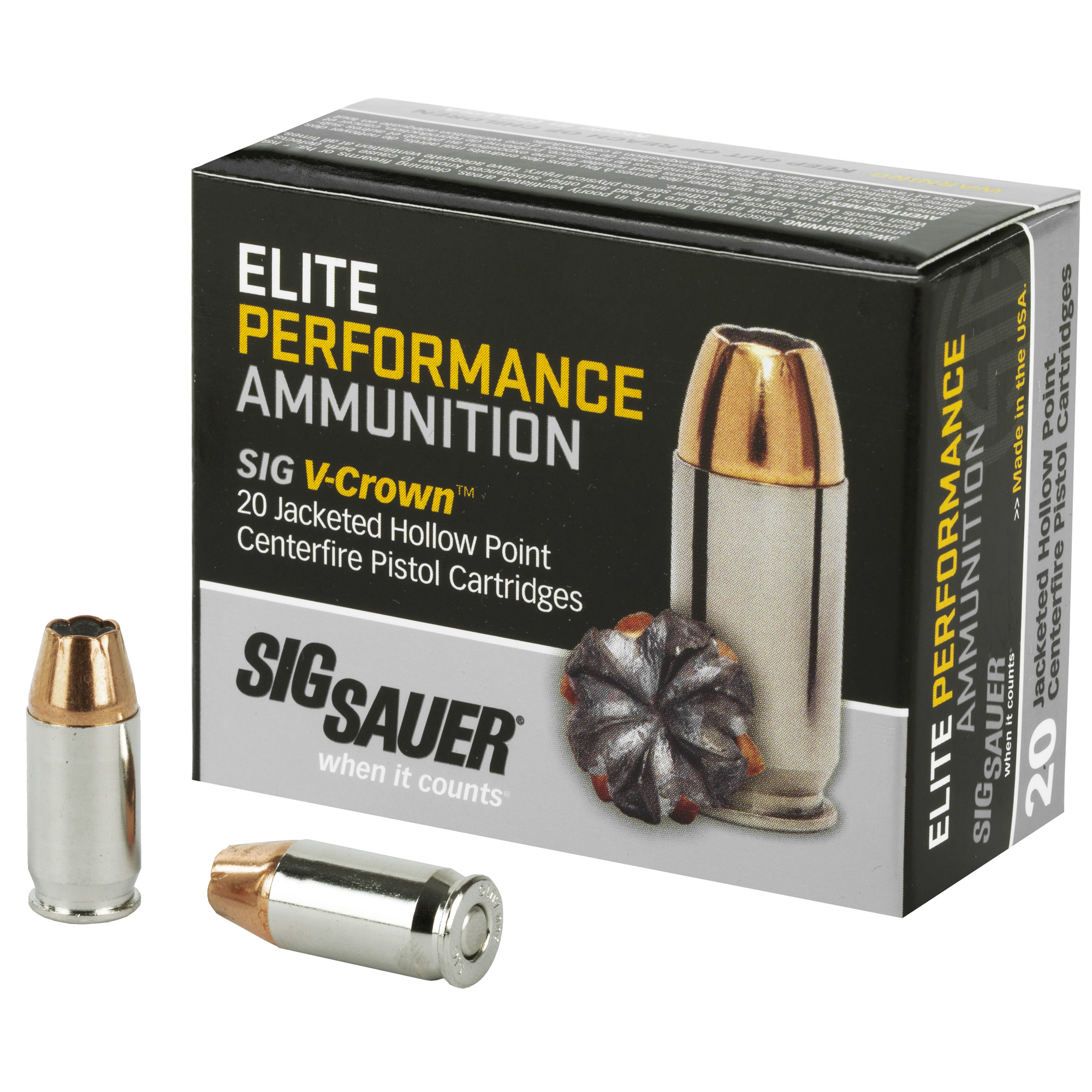 Sig Sauer Elite Defense, 380 Acp, V Crown Jacketed Hollow Point, 90 Grain, 20 Rounds