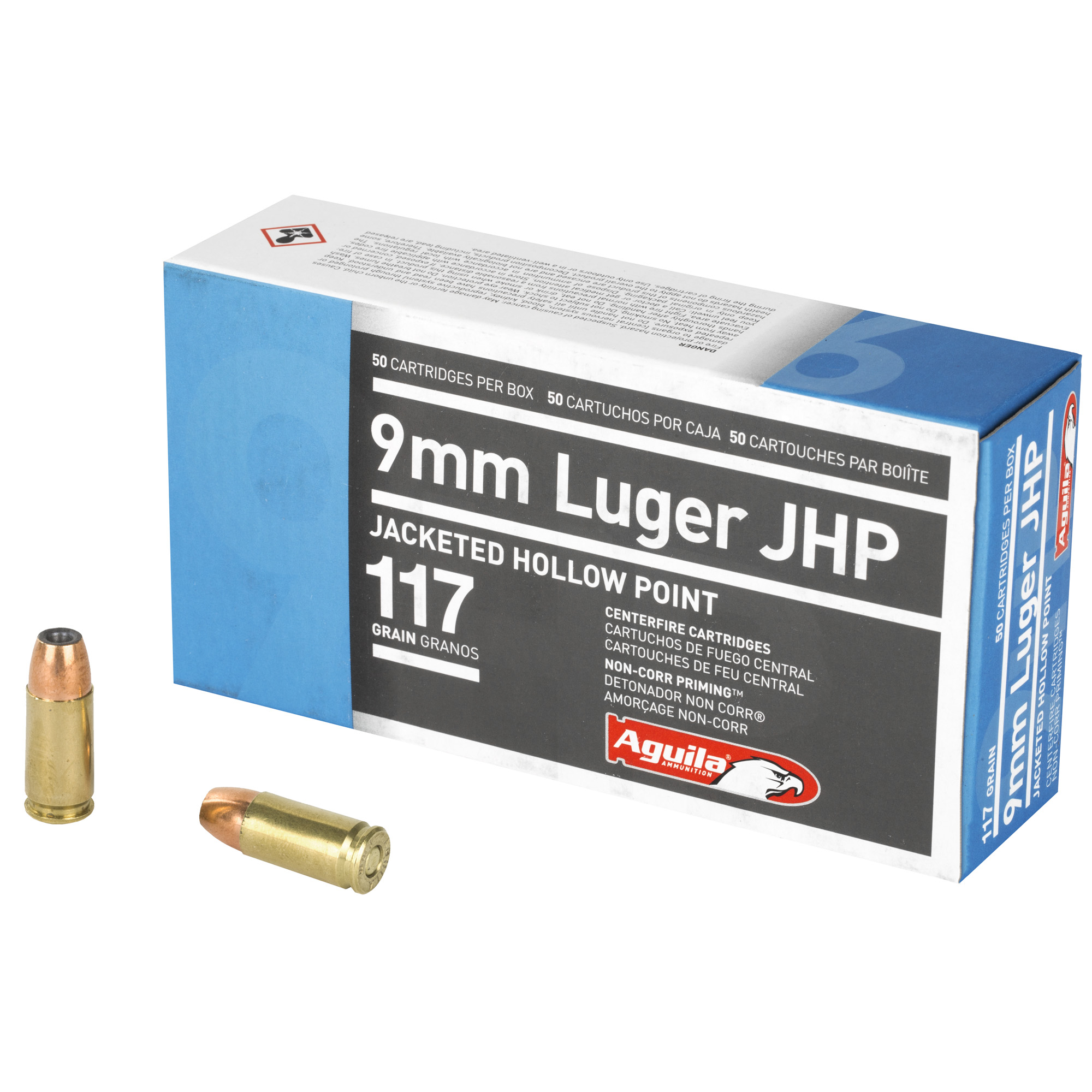 Aguila Pistol Ammo 9mm Luger Jacketed Hollow Point 117 Grain 50 Rounds