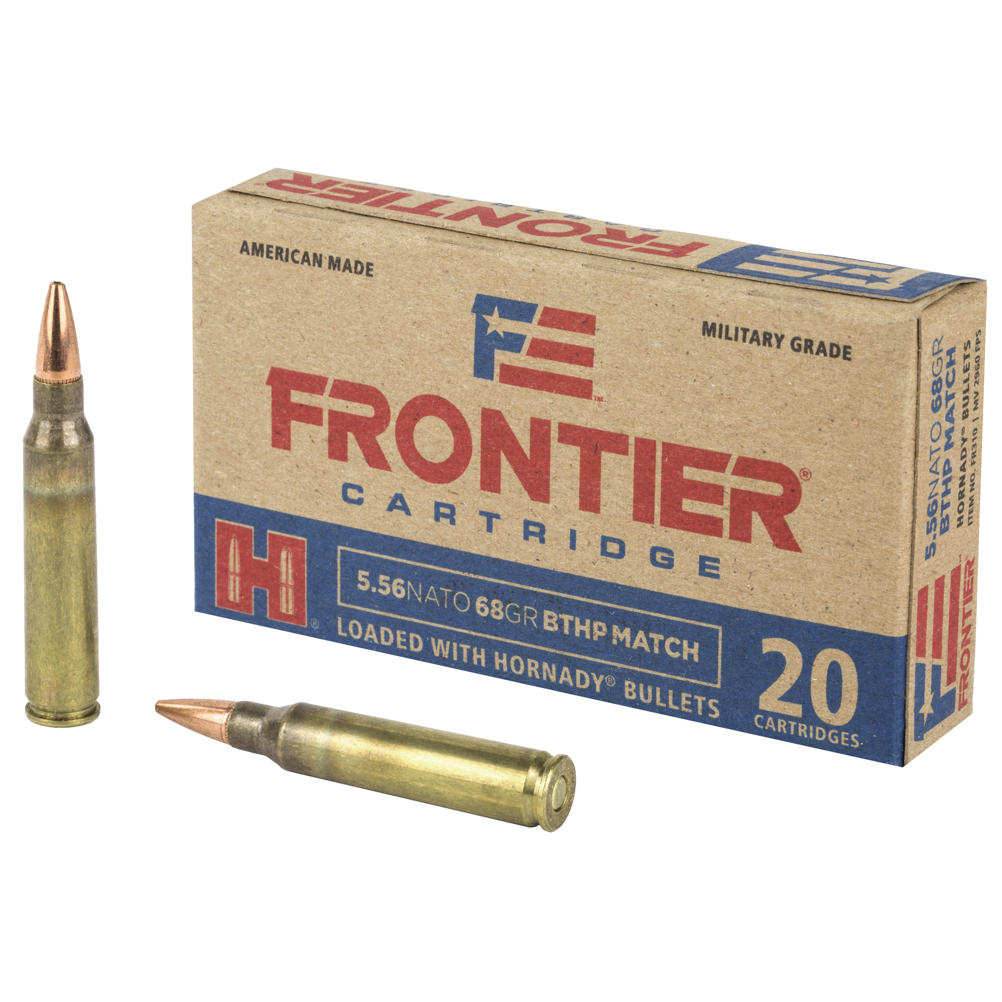 Hornady Frontier Rifle 5.56x45mm NATO Hollow Point Boat Tail 68 Grain 20 Rounds