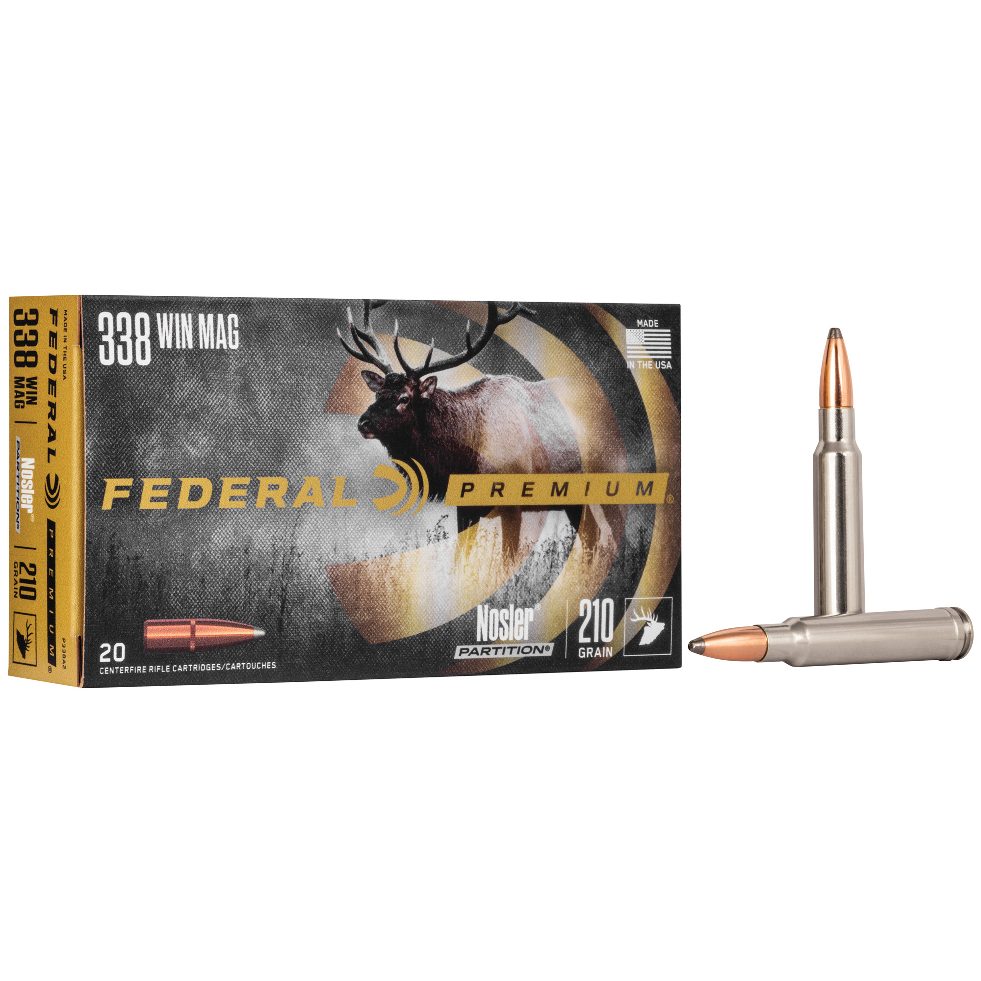 Federal Premium Nosler Partition 338 Winchester Magnum Trophy Bonded Tip 210 Grain 20 Rounds