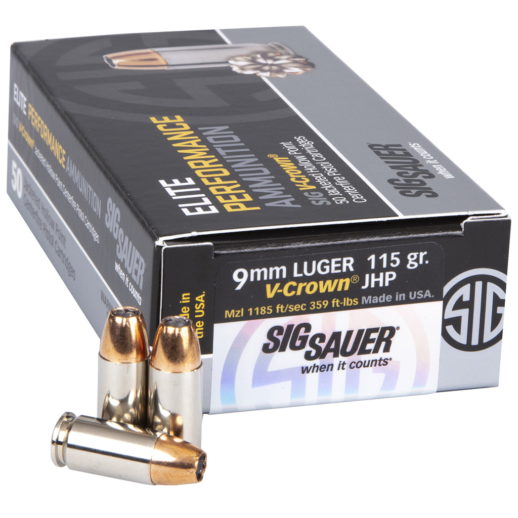 Sig Sauer Elite V-Crown 9mm Jacketed Hollow Point 115 Grain 50 Rounds