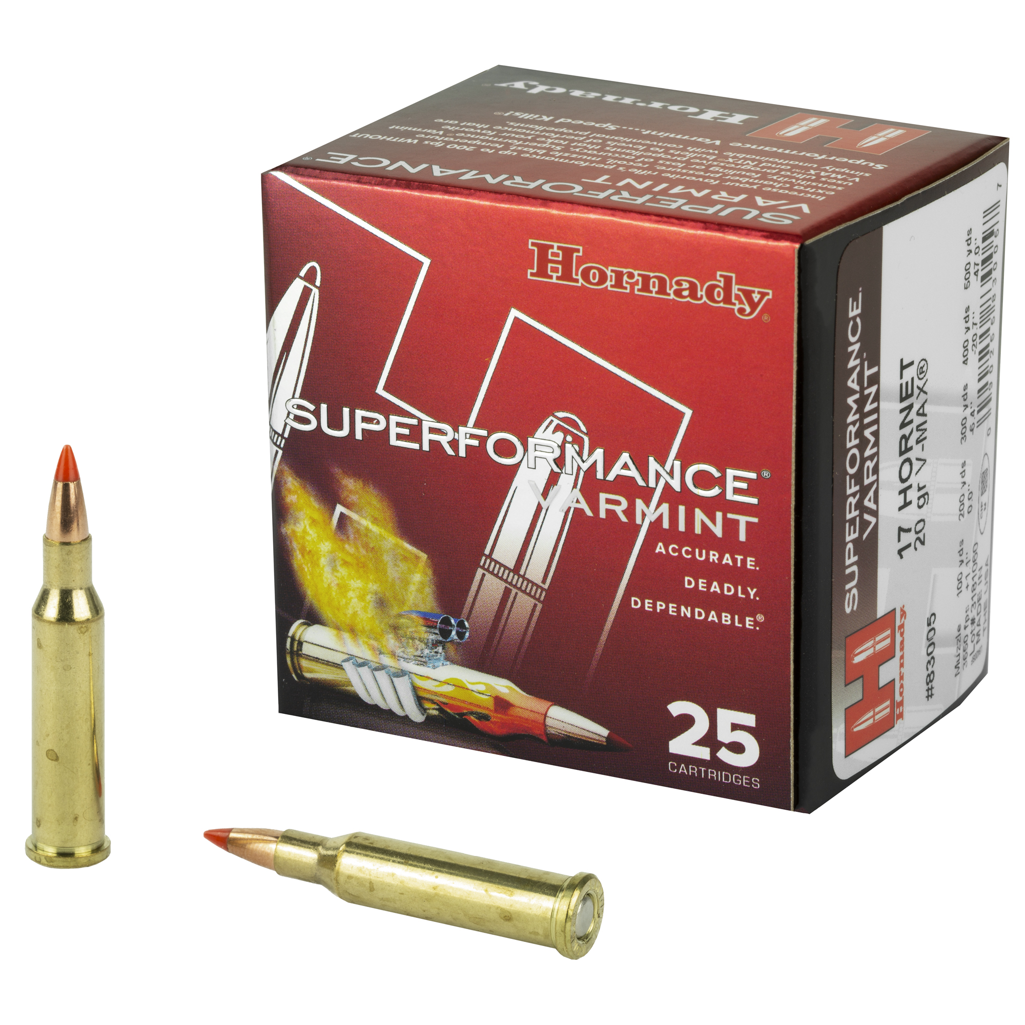 Hornady, Superformance, 17 Hornet, V Max, 20 Grain, and 25 Rounds