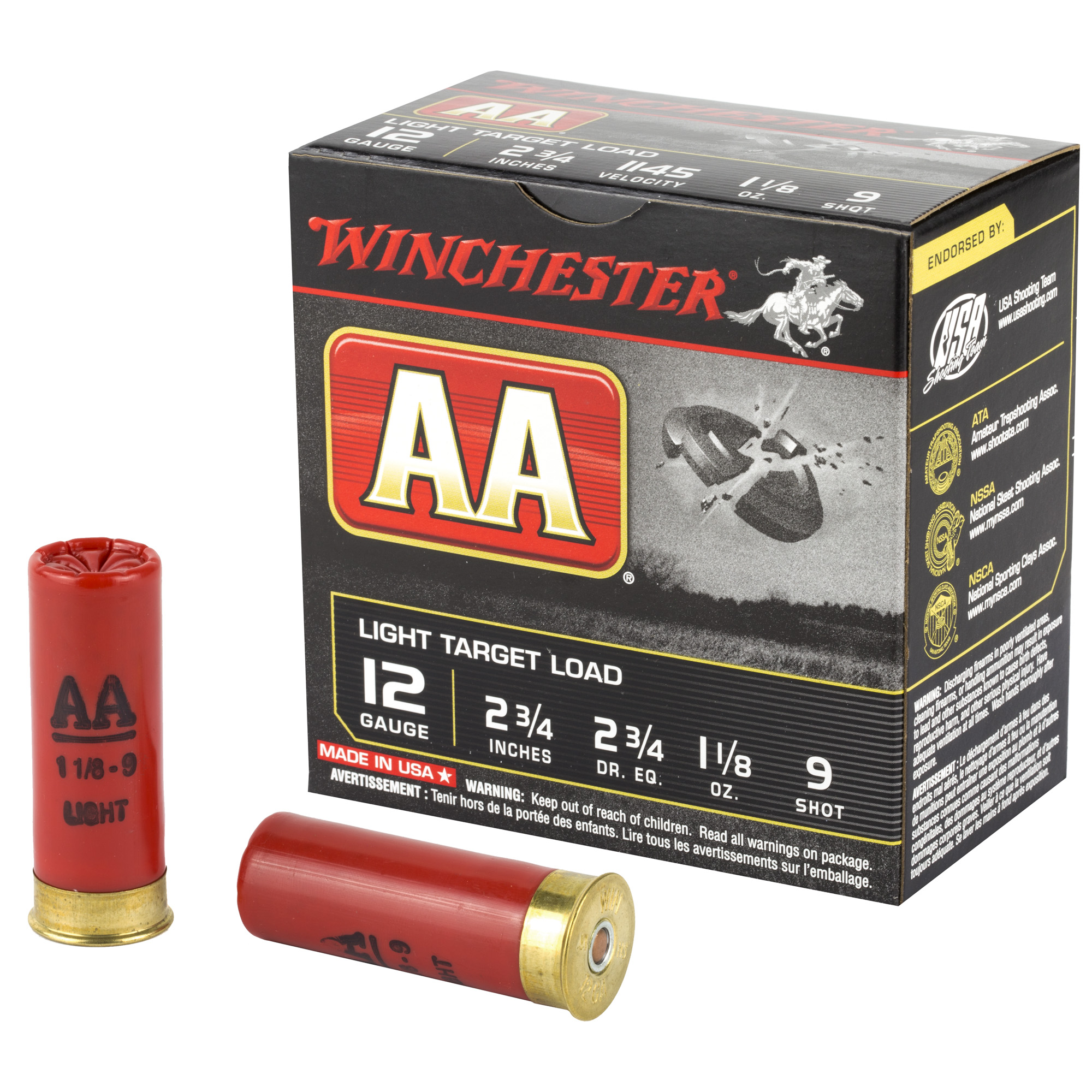 Winchester Aa Light Target Load, 12 Gauge, Lead Shot, 1 1/8 oz, 25 Rounds
