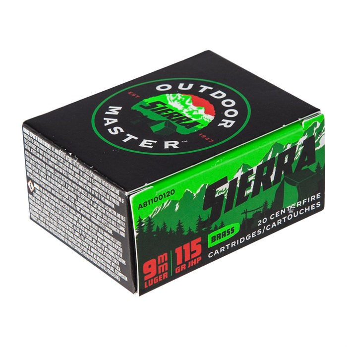 Sierra Outdoor Master Handgun Ammo 9mm 115 gr. JHP 20 rd.