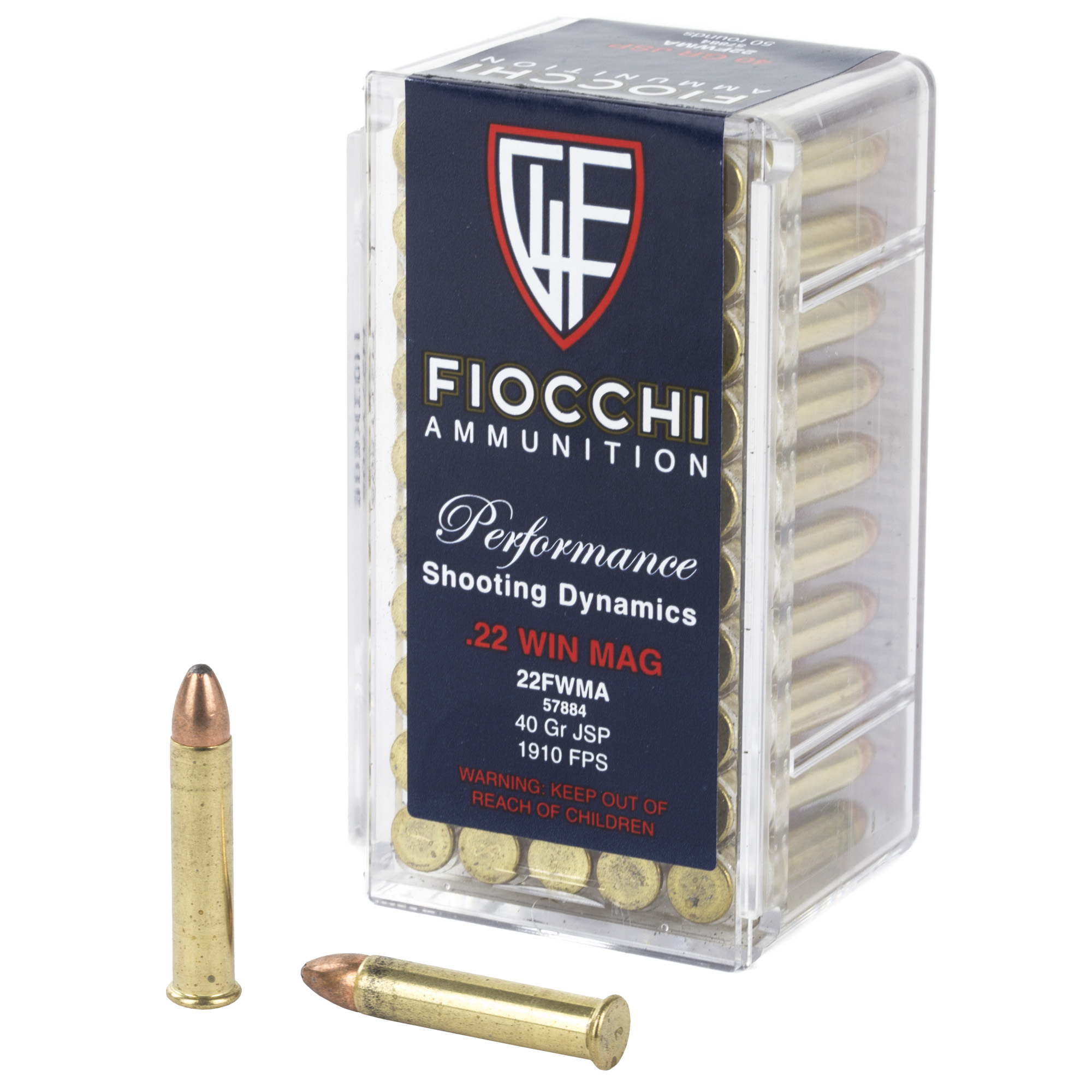 Fiocchi 22 Winchester Magnum Rimfire Jacketed Soft Point 40 Grain 50 Rounds