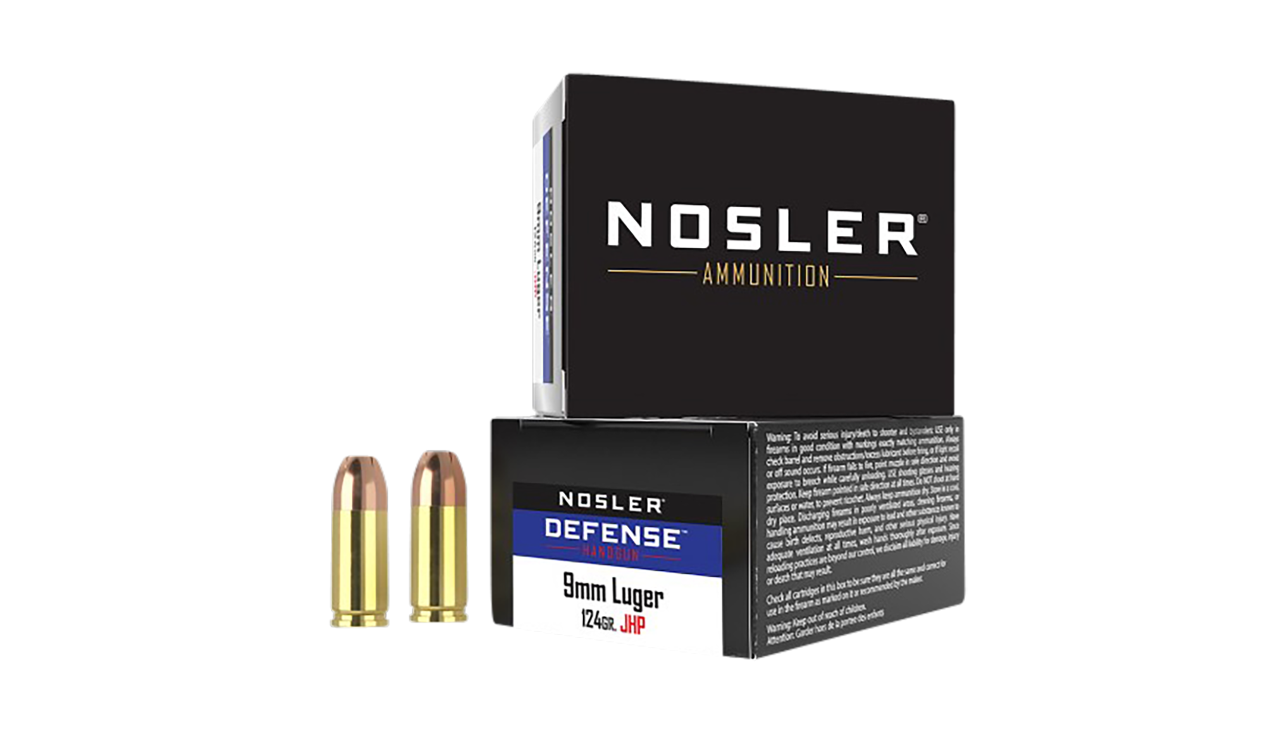 Nosler, Defense, 9mm Luger, Bonded Jacketed Hollow Point, 124 Grain, 20 Rounds