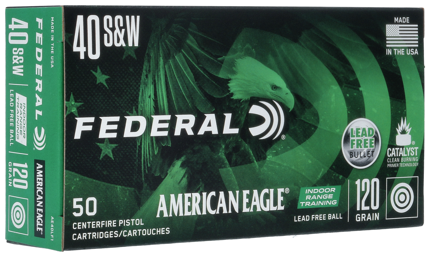 Federal American Eagle Indoor Range Training 40 S&W Lead Free 120 Grain 50 Rounds