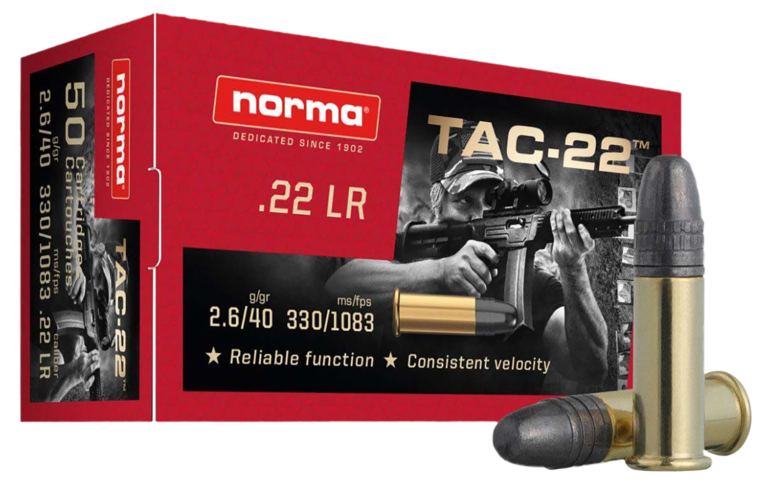 Norma Ammunition 2425092 Tac  22LR 40gr Lead Round Nose 50 Rounds
