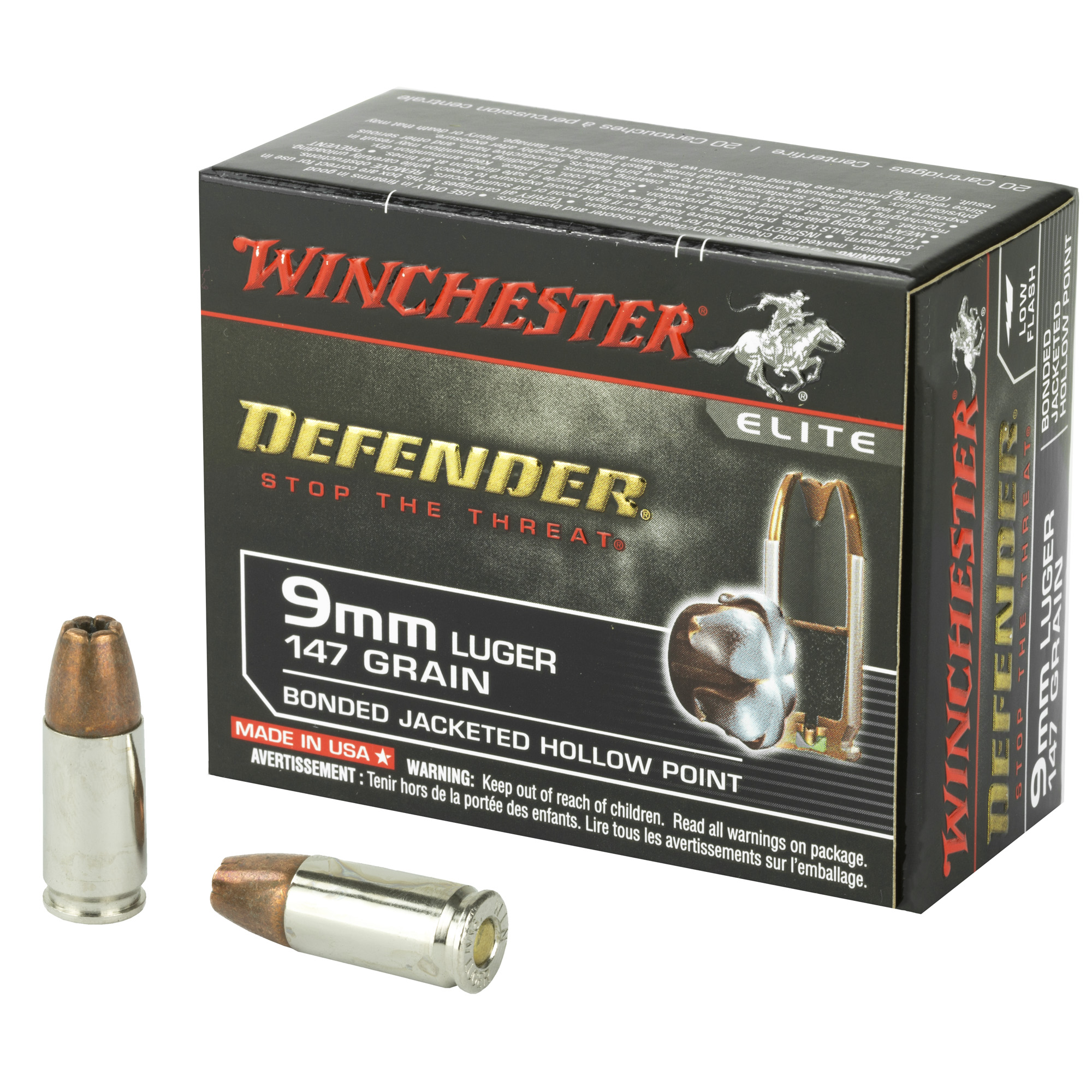 Winchester Defender 9mm Luger Bonded Jacket Hollow Point 147 Grain 20 Rounds