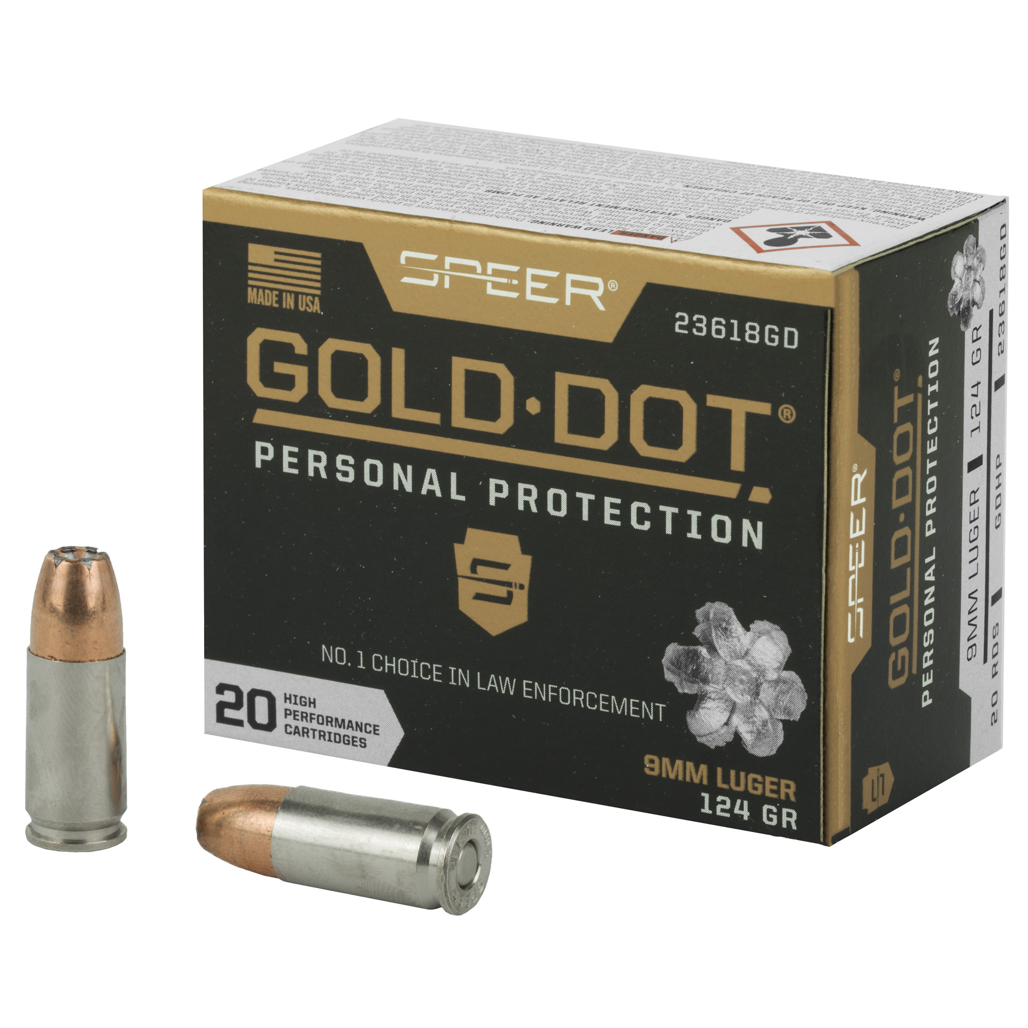Speer Gold Dot Personal Protection Pistol Ammo 9mm 124 gr. HP 20 rd.