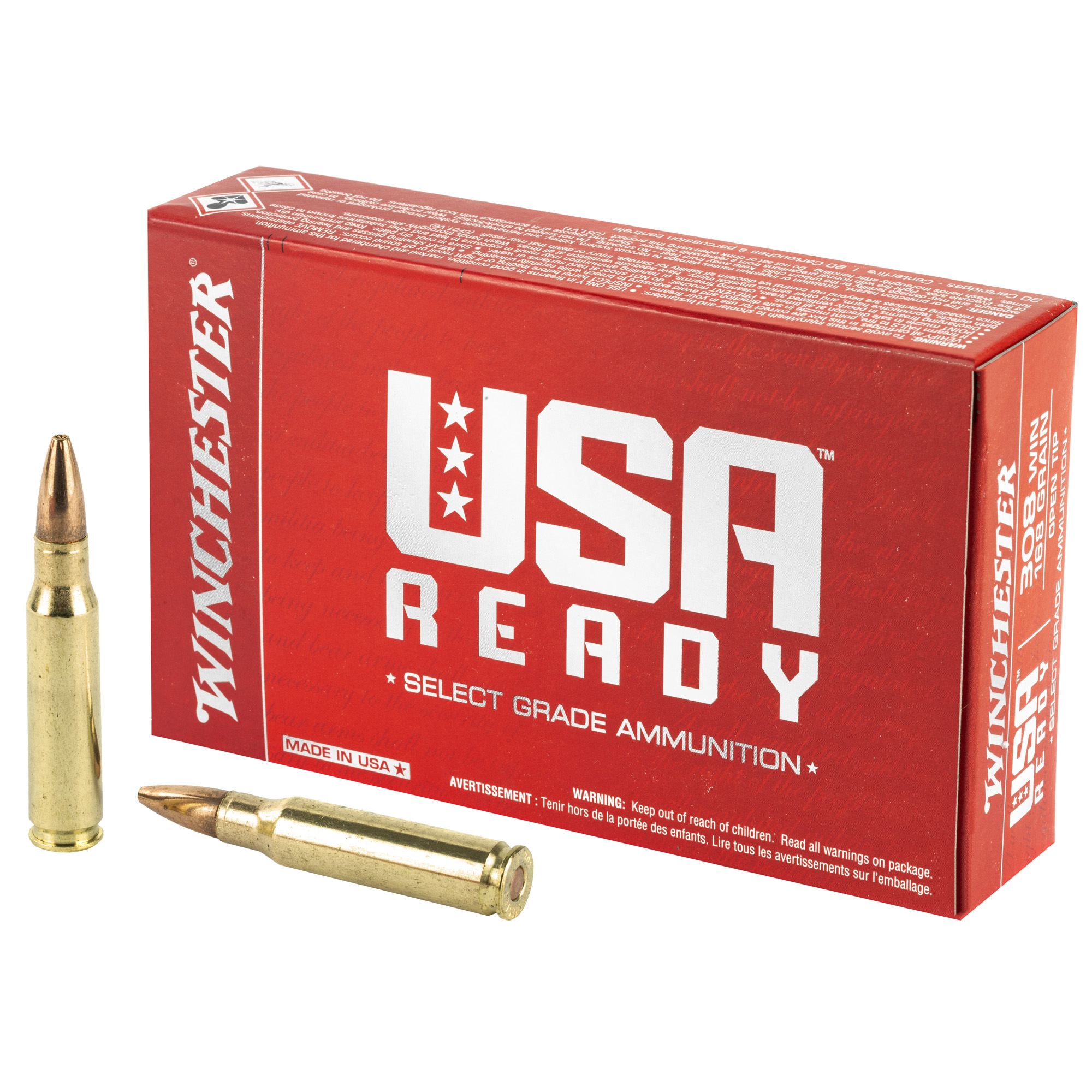 Winchester Usa Ready .308 Winchester Open Tip Range 168 Grain 20 Rounds