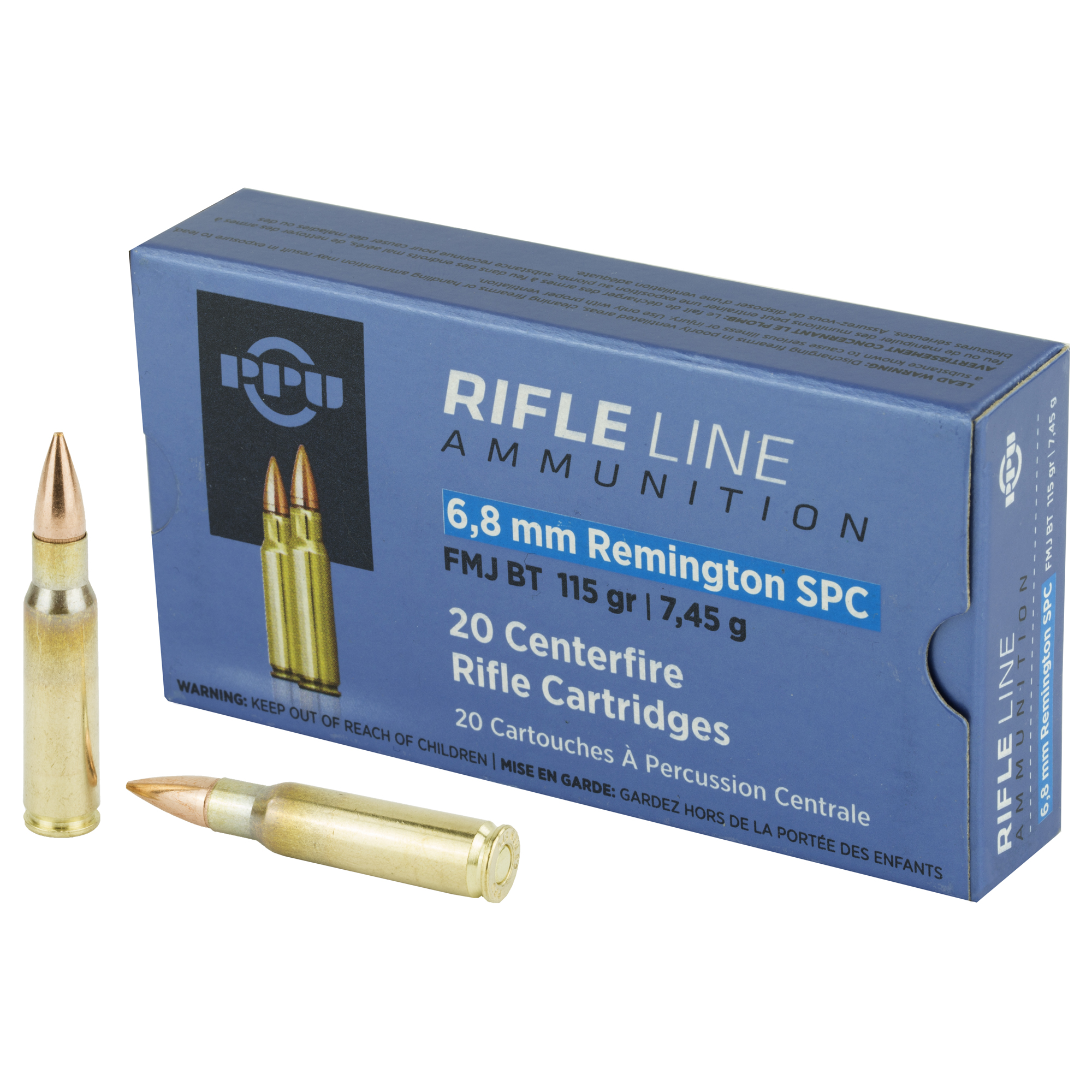 PPU PP68F Standard Rifle 6.8mmRemSPC 115gr Full Metal Jacket Boat Tail 20 Per Box/50 Case