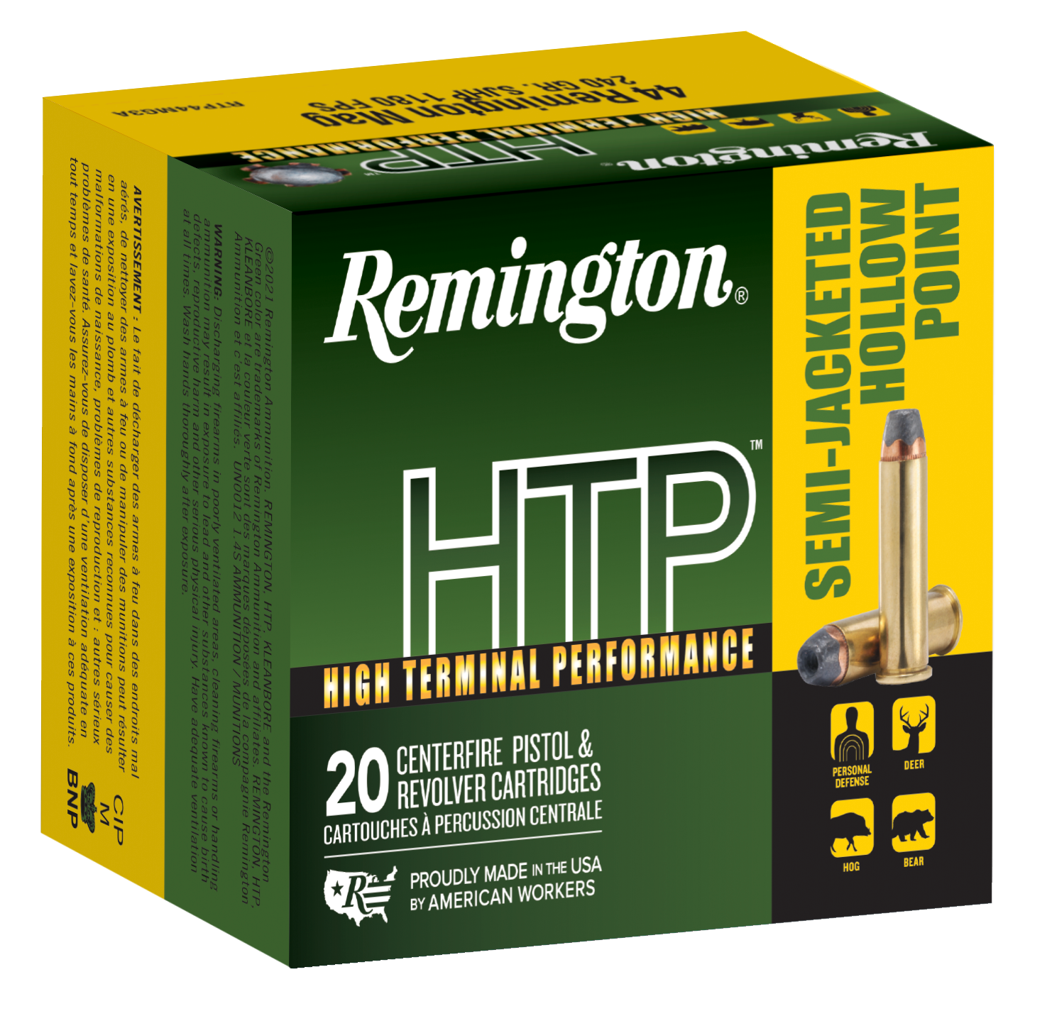 Remington HTP Handgun Ammo 44 Remington Magnum SJHP 240 Grain 20 Rounds