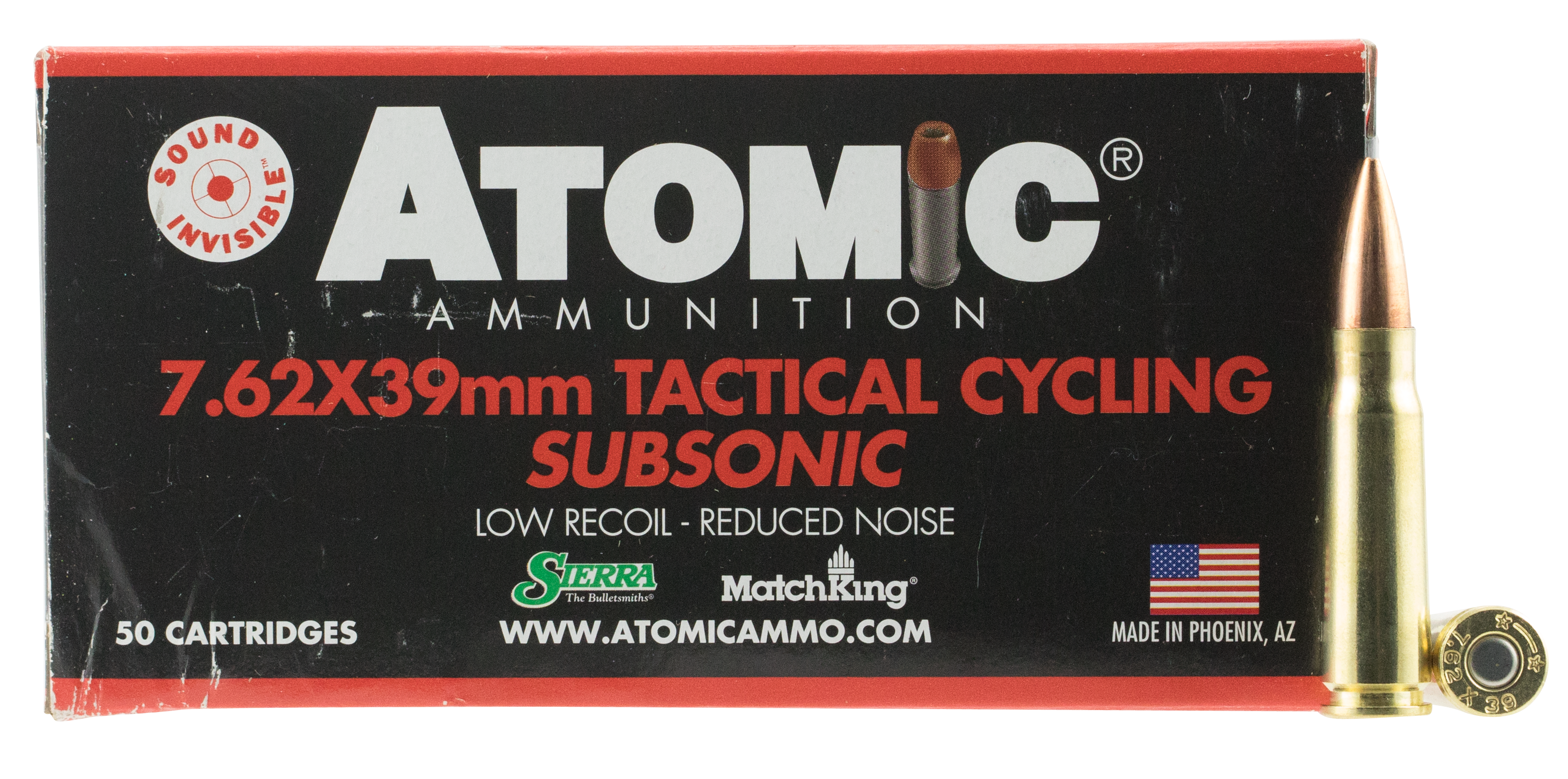 Atomic Ammunition 00474 Rifle Subsonic 7.62x39mm 220gr Hollow Point Boat Tail 50 Rounds