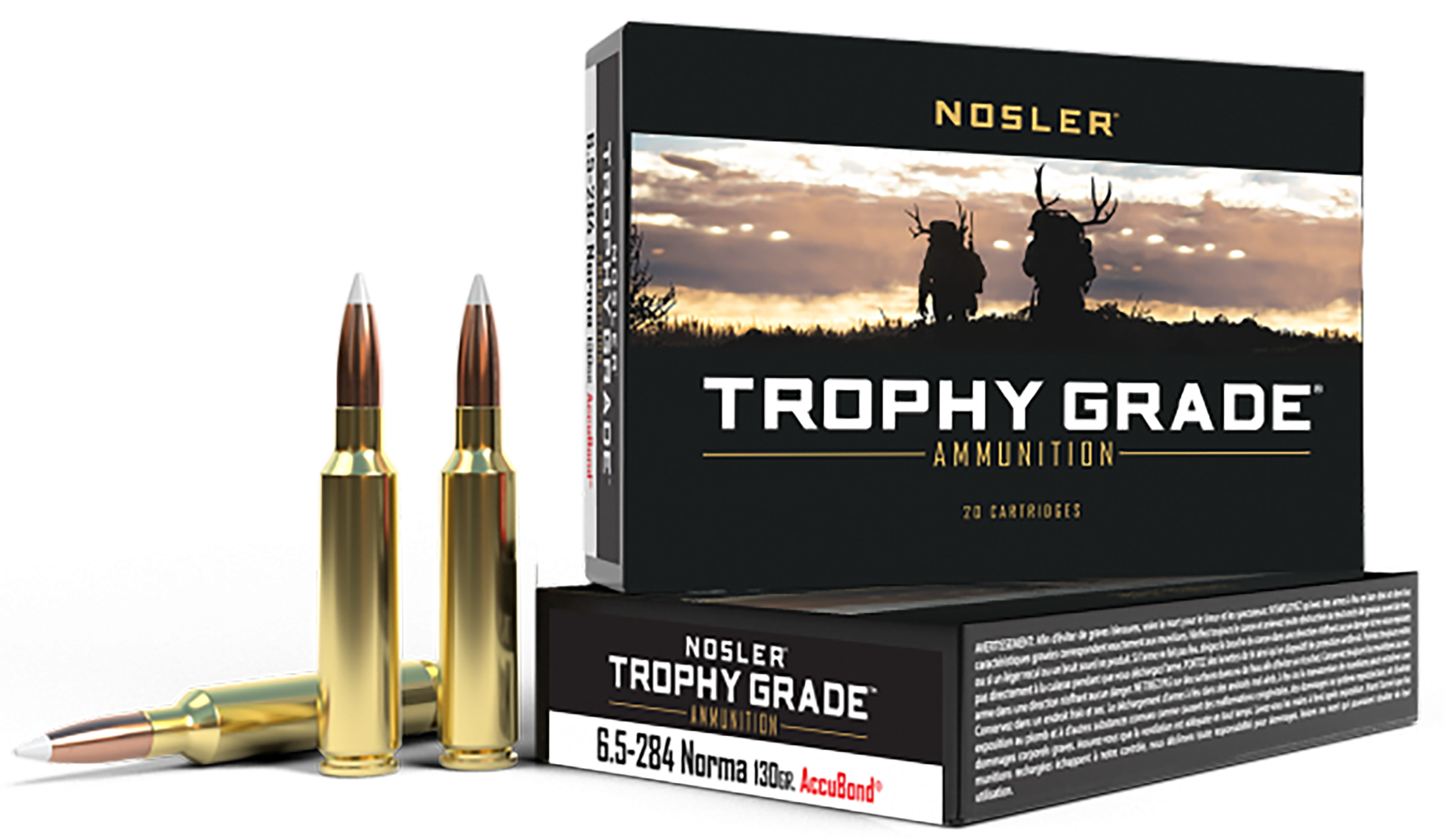 Nosler, Trophy Grade, 6.5x284 Norma, AccuBond Spitzer, 130 Grain, 20 Rounds