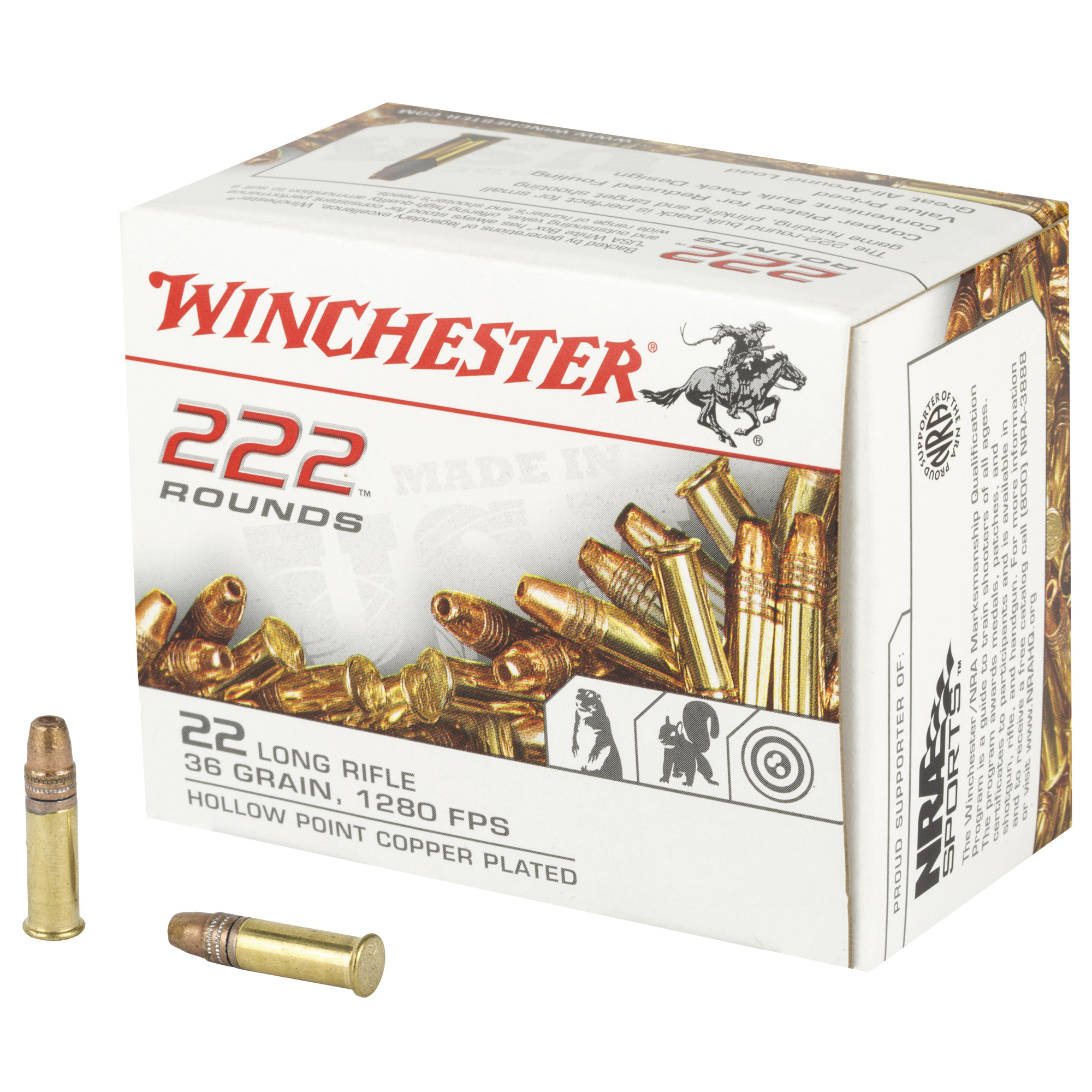 Winchester USA Pistol Ammo 22 LR 36 gr. Copper Plated HP 222 rd.