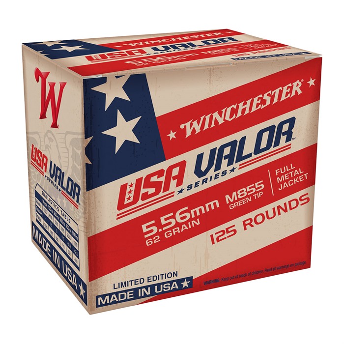 Winchester Ammo USA855125 USA Valor M855 Green Tip 5.56x45mmNATO 62gr Full Metal Jacket 125 Rounds