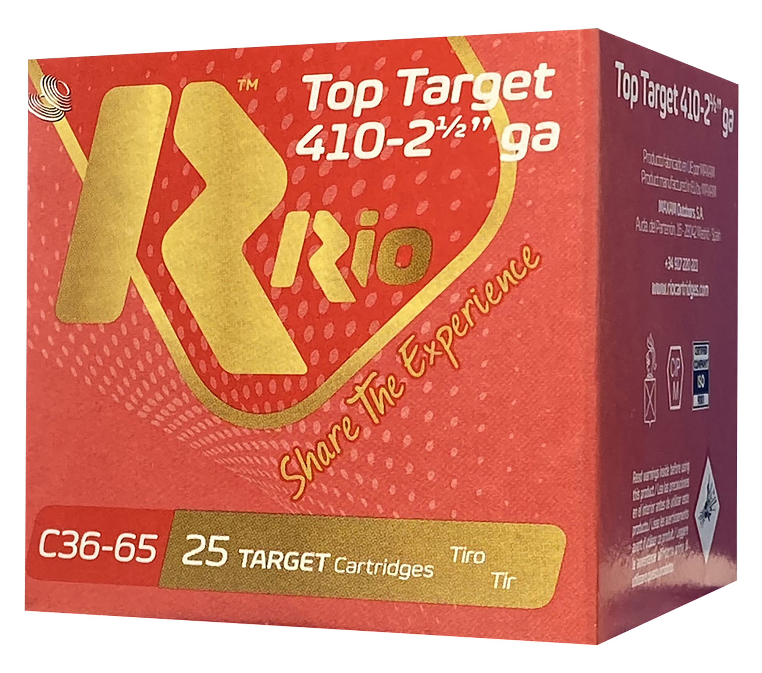 Rio Ammunition RC366 Top Target  410 Gauge 2.50" 1/2 oz 6 Shot 25 Rounds