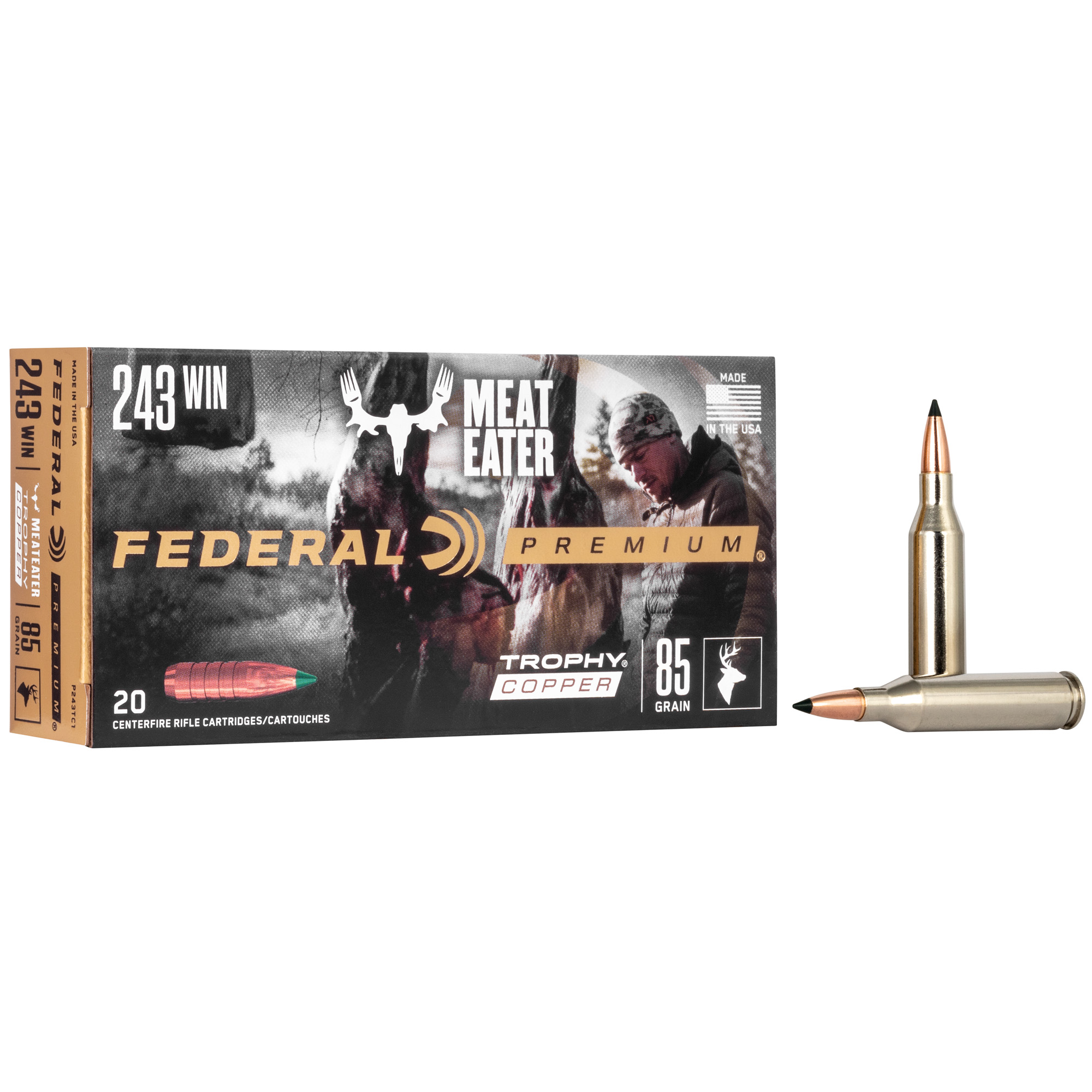 Federal Premium Trophy Copper 243 Winchester Copper Polymer-Tipped 85 Grain 20 Rounds