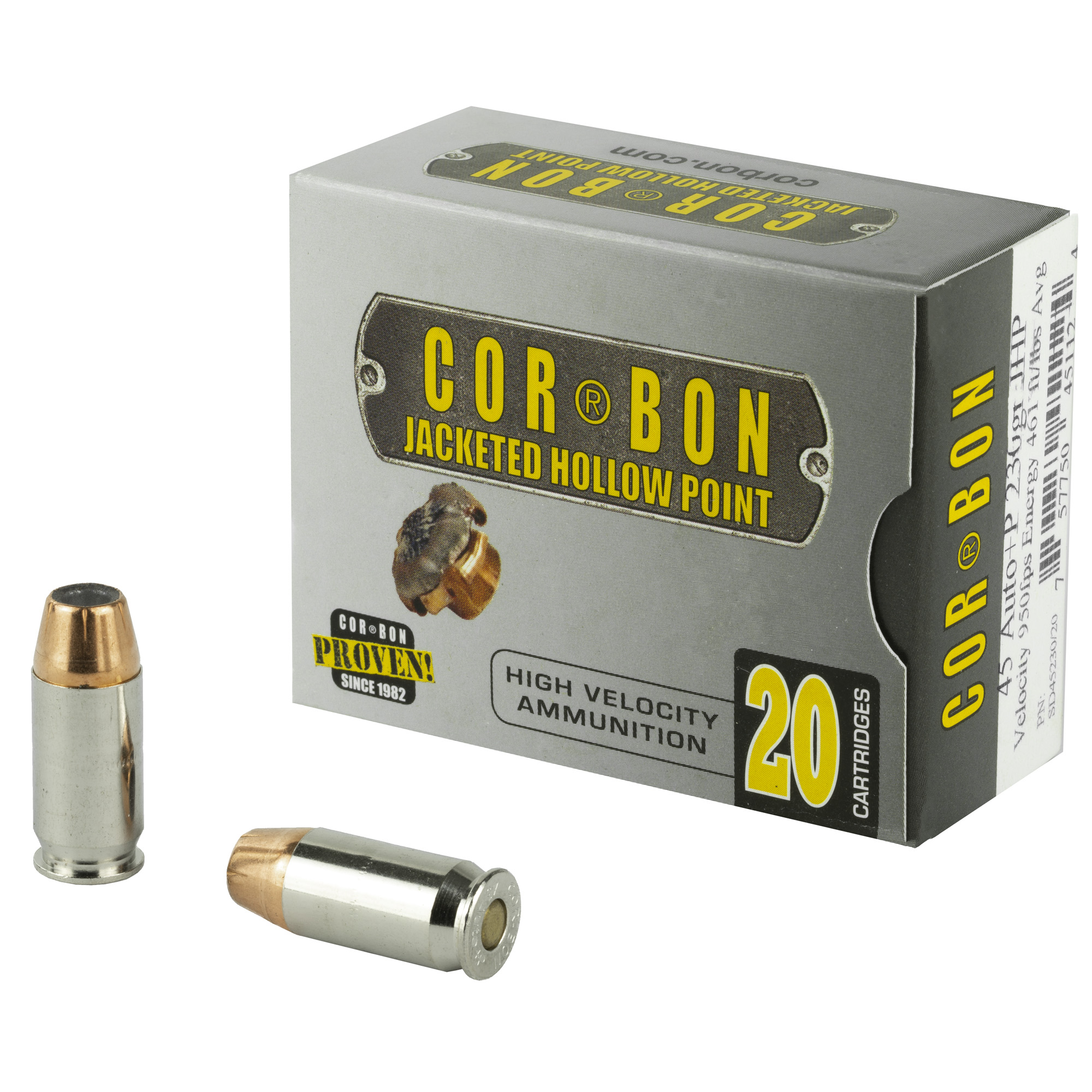 Corbon Self-Defense JHP Handgun Ammunition .45 ACP (+P) 230 gr JHP 950 fps 20/box
