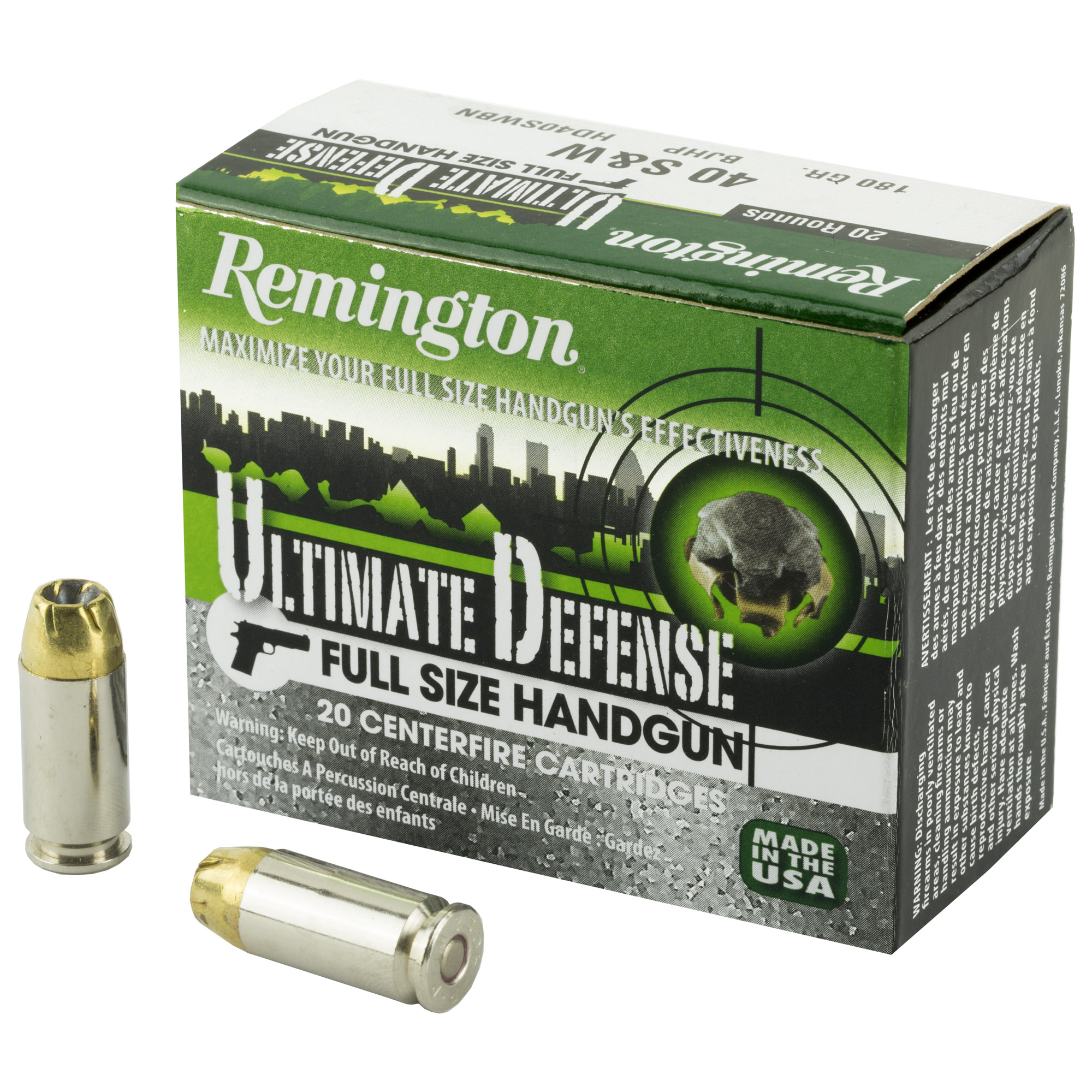 Remington Ultimate Defense 40 S&W Jacketed Hollow Point 180 Grain 20 Rounds