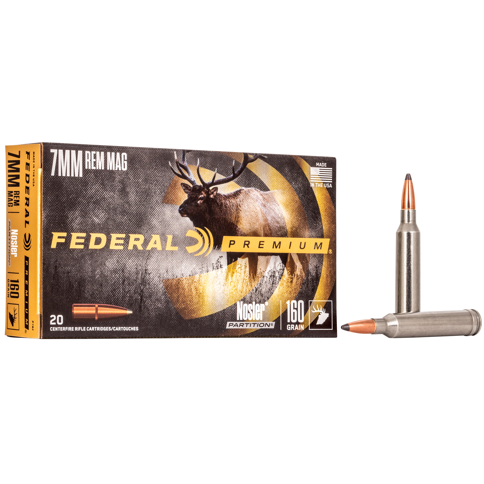 Federal Premium Rifle Ammo 7mm Remington Magnum Nosler Partition 160 Grain 20 Rounds