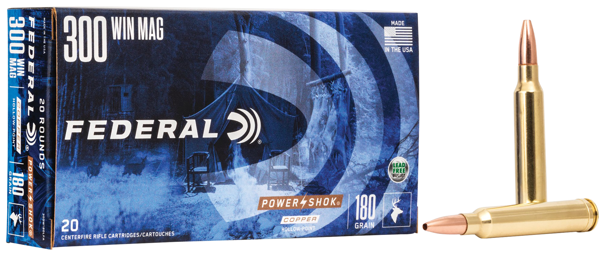 Federal Power-Shok Copper 300 Winchester Magnum Copper Hollow Point 180 Grain 20 Rounds