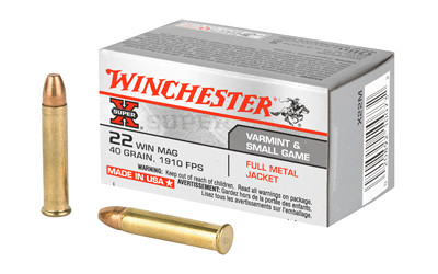 Winchester, Super-X, 22 Winchester Magnum Rimfire, Full Metal Jacket, 40 Grain, 50 Rounds