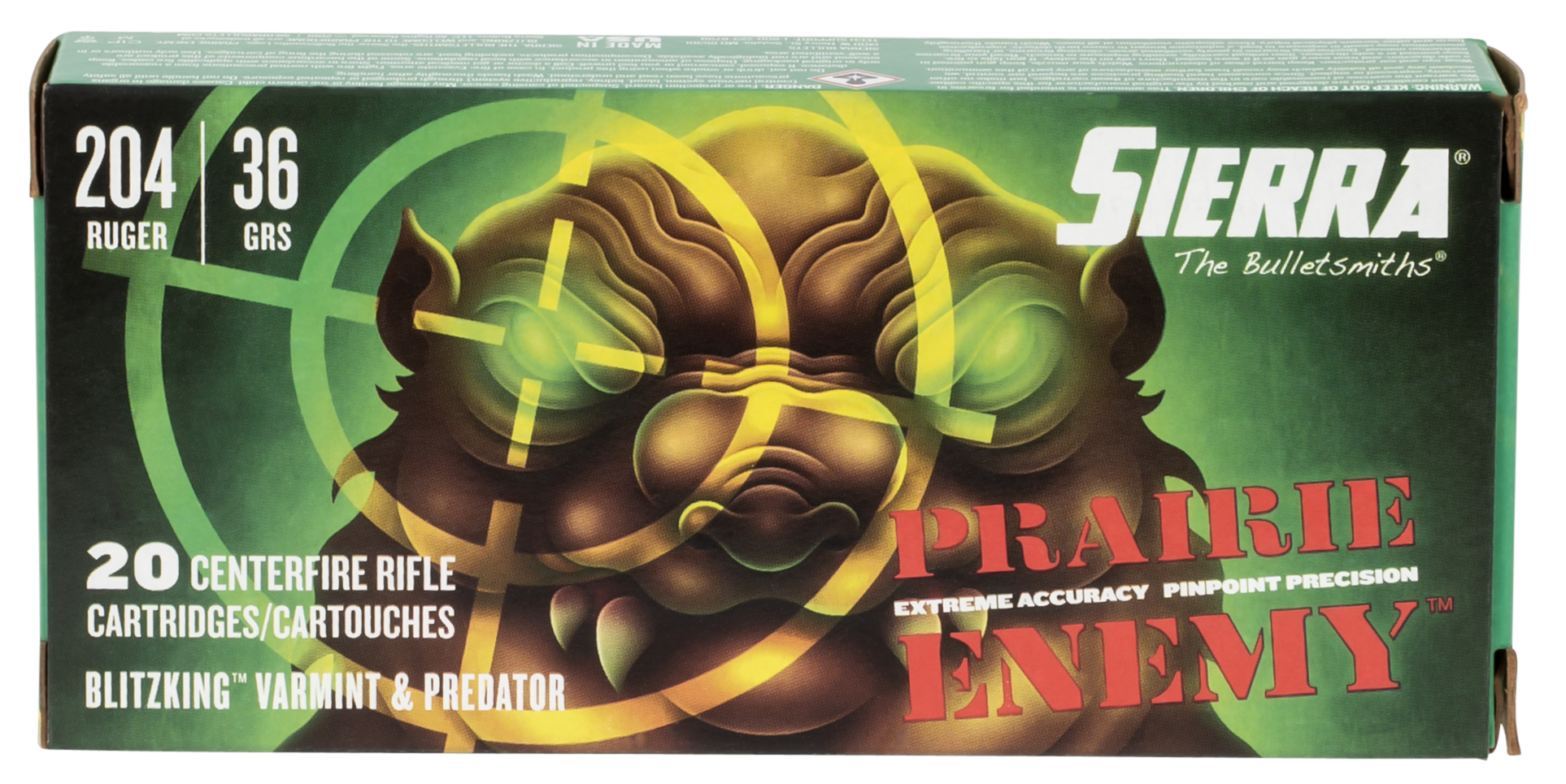 Sierra Prairie Enemy Rifle Ammo 204 Ruger 36 gr. BlitzKing