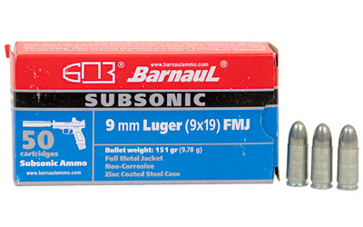Barnaul 9mm 151gr Sub Fmj 50 Rounds