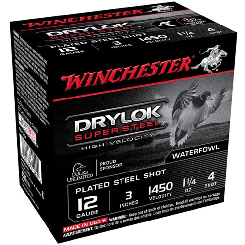 Winchester Drylok High Velocity 12 Gauge Plated Load 1 1/4 Ounce #4 Shot 25 Rounds