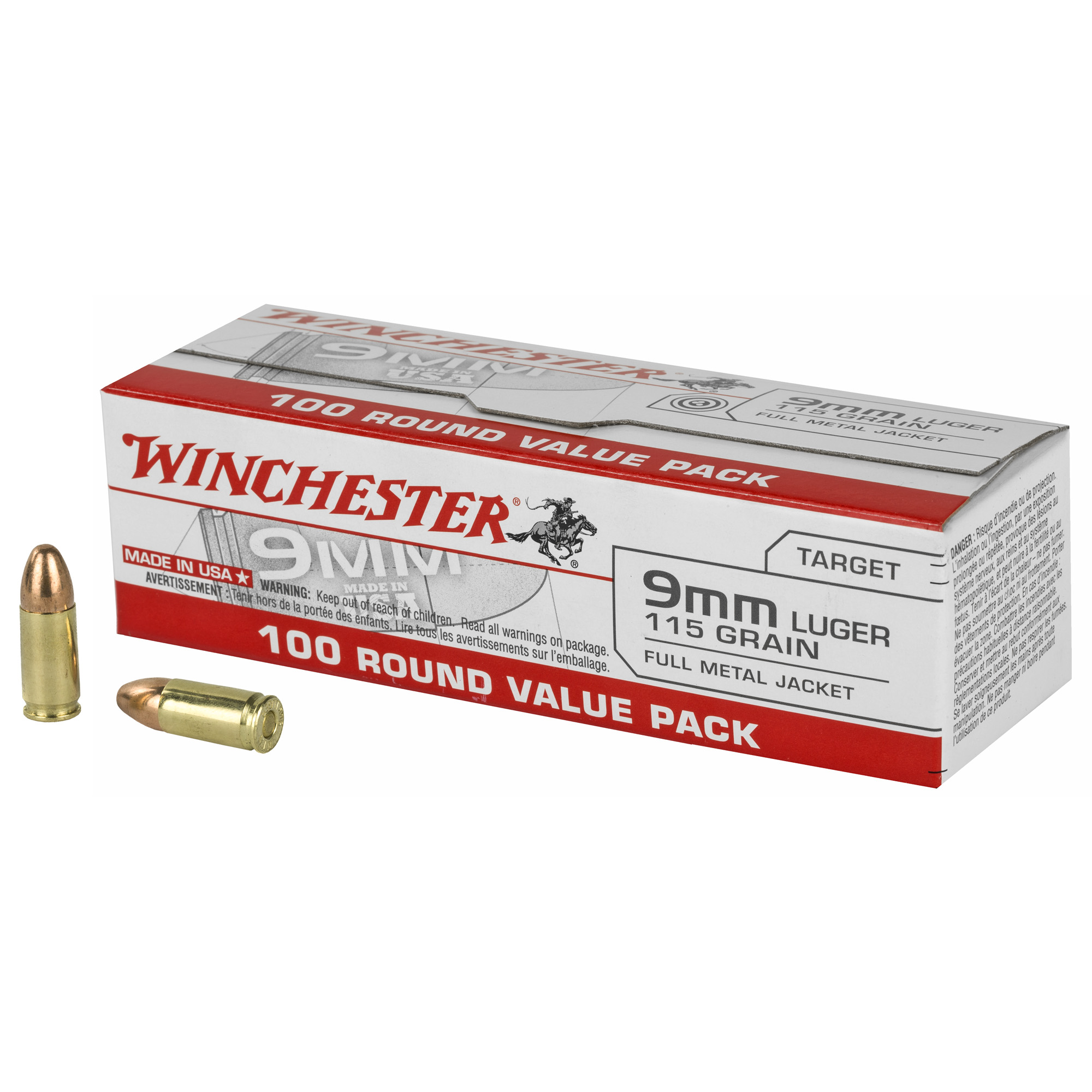 Winchester Usa Value Pack 9mm Luger Full Metal Jacket 115 Grain 100 Rounds