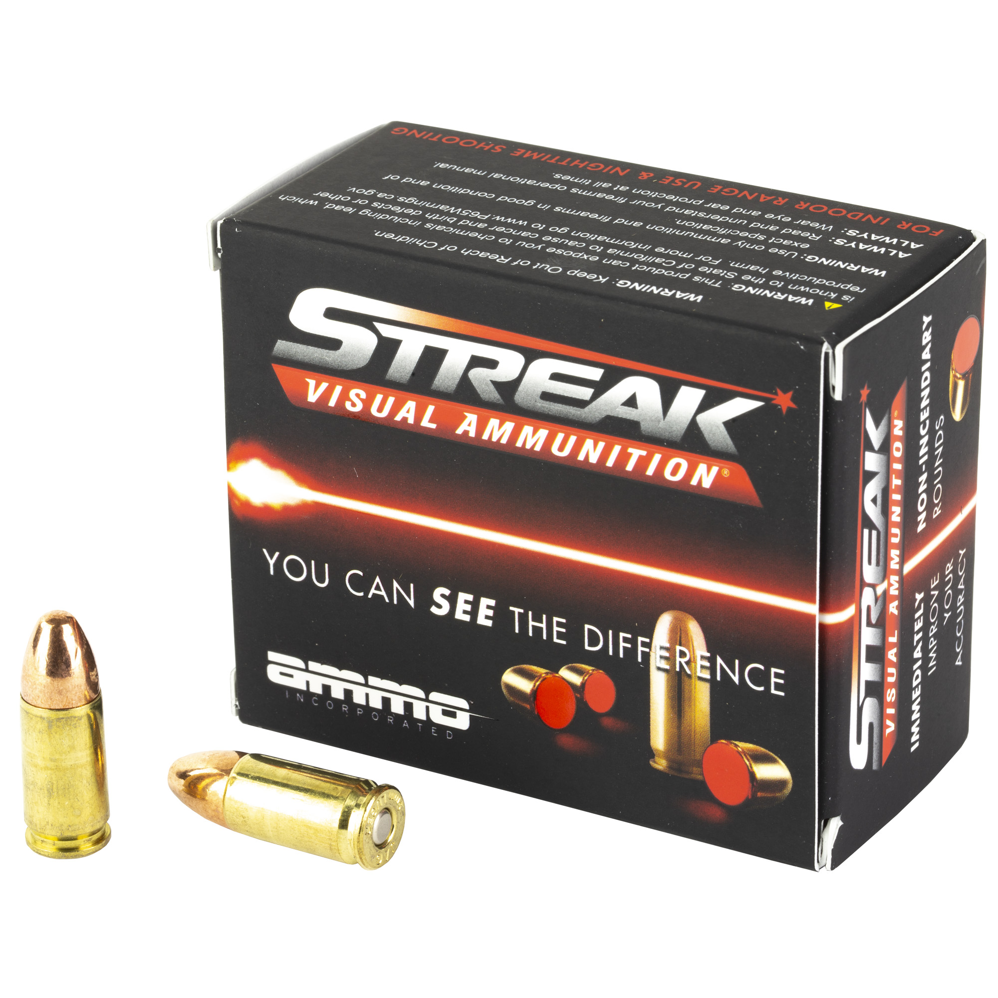 Ammo Inc 9124TMCSTRKRED Streak Visual (RED)  9mm Luger 124gr Total Metal Jacket 20 Rounds