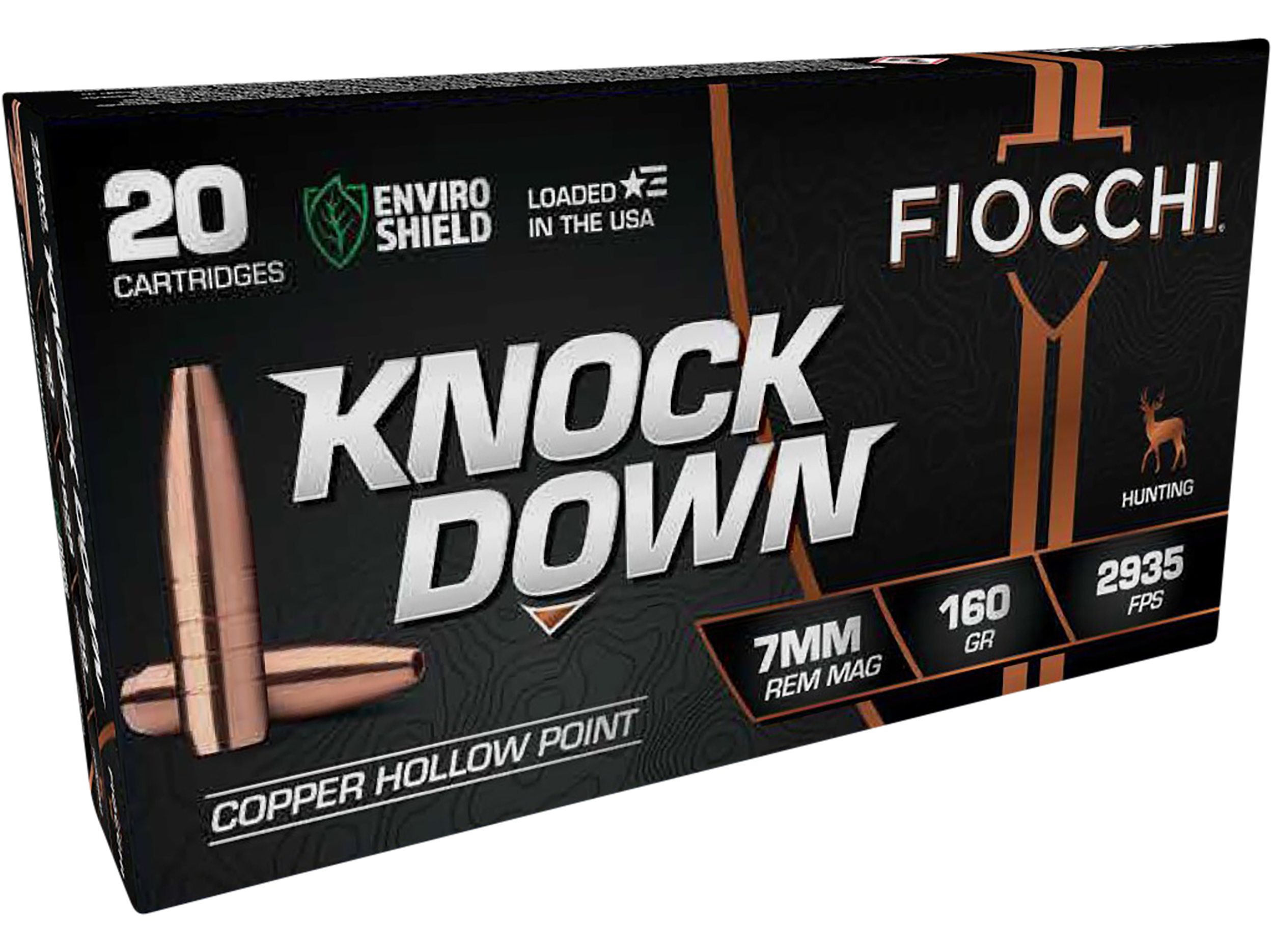 Fiocchi, Knockdown, 7mm RemingtonMagnum, CopperHollowPoint, 160 Grain, 20 Rounds