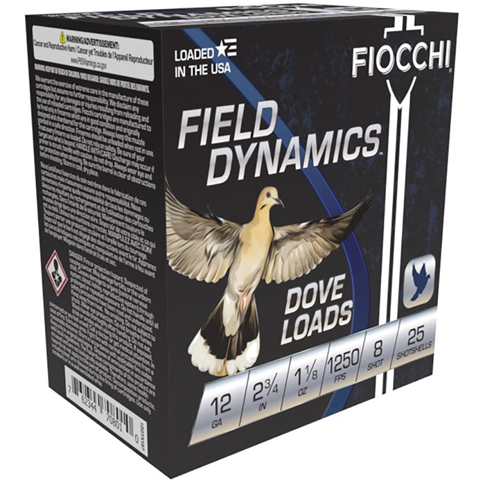 Fiocchi Dove and Target Loads, 12 Gauge, #8 Shot, 1-1/8 oz, 25 Rounds