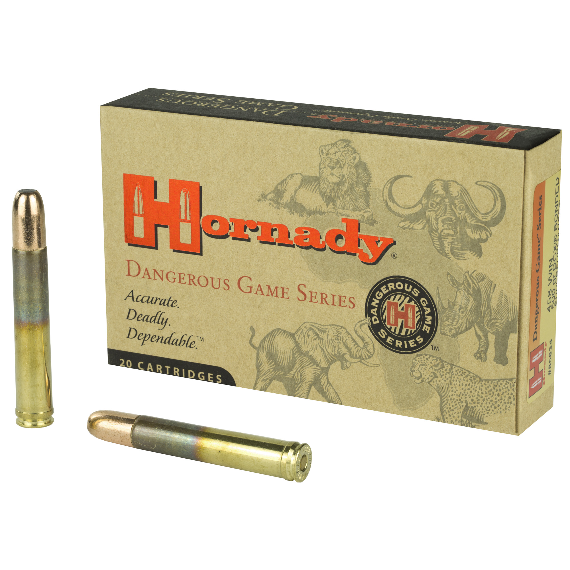 Hornady Dangerous Game 458 Winchester Magnum Dgx Bonded 500 Grain 20 Rounds