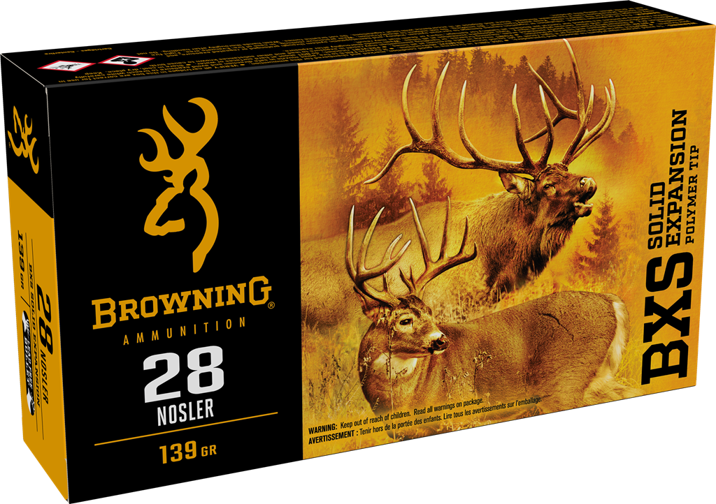 Browning BXS Copper Expansion 28 Nosler Lead Free Solid Expansion Polymer Tip 139 Grain 20 Rounds
