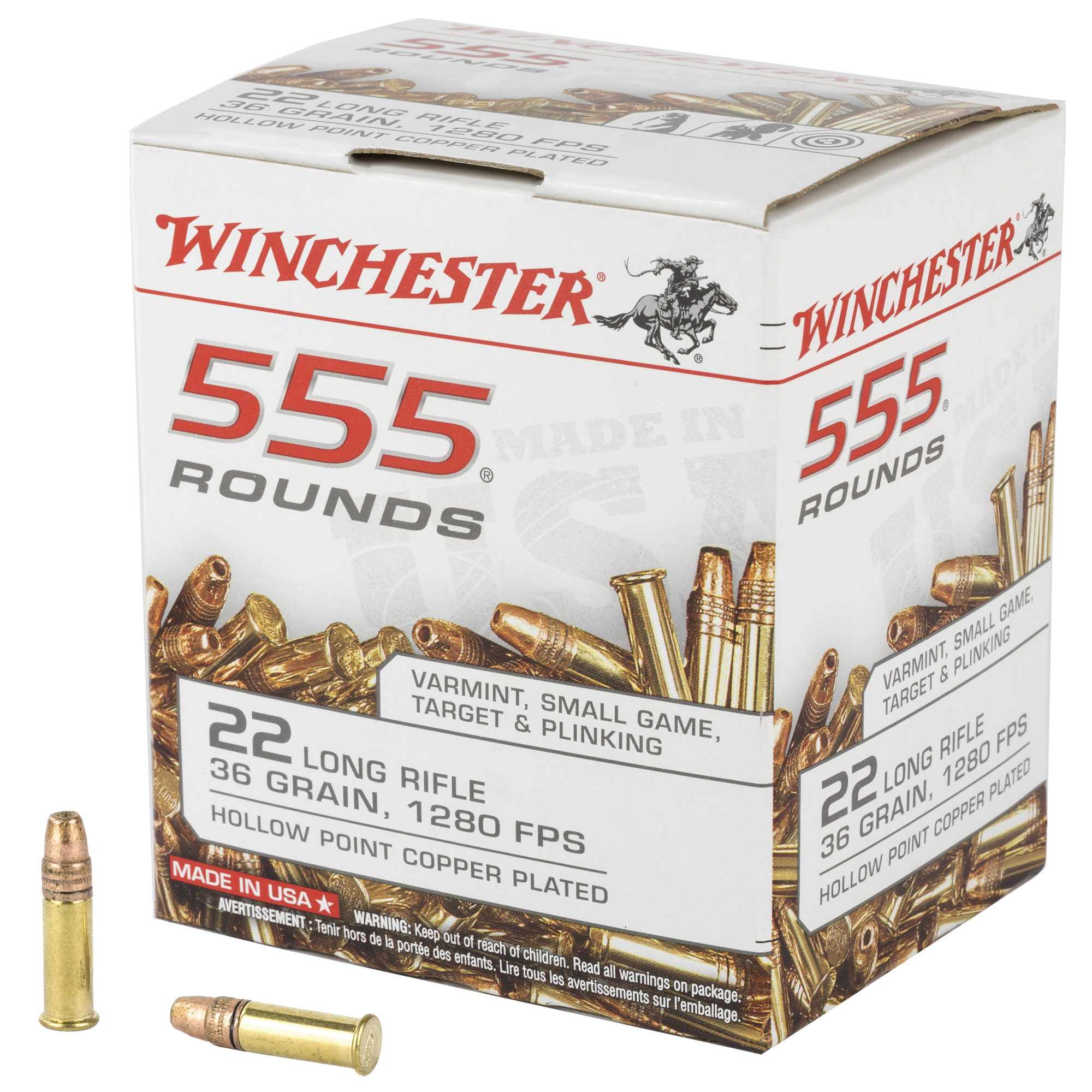 Winchester USA Pistol Ammo 22 LR 36 gr. Copper Plated HP 555
