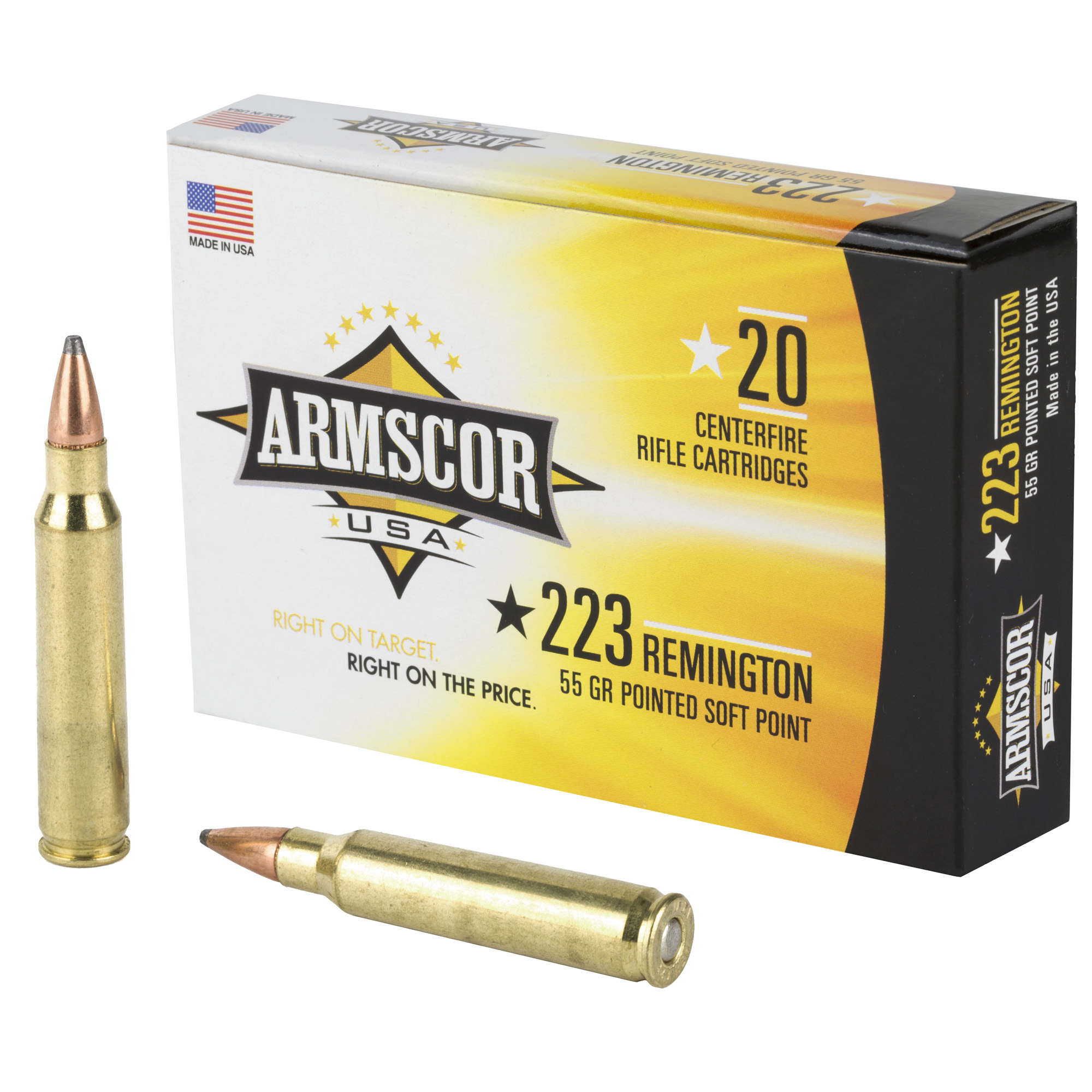 Armscor Target Rifle Ammo 223 Remington Pointed Soft Point 55 Grain 20 Rounds