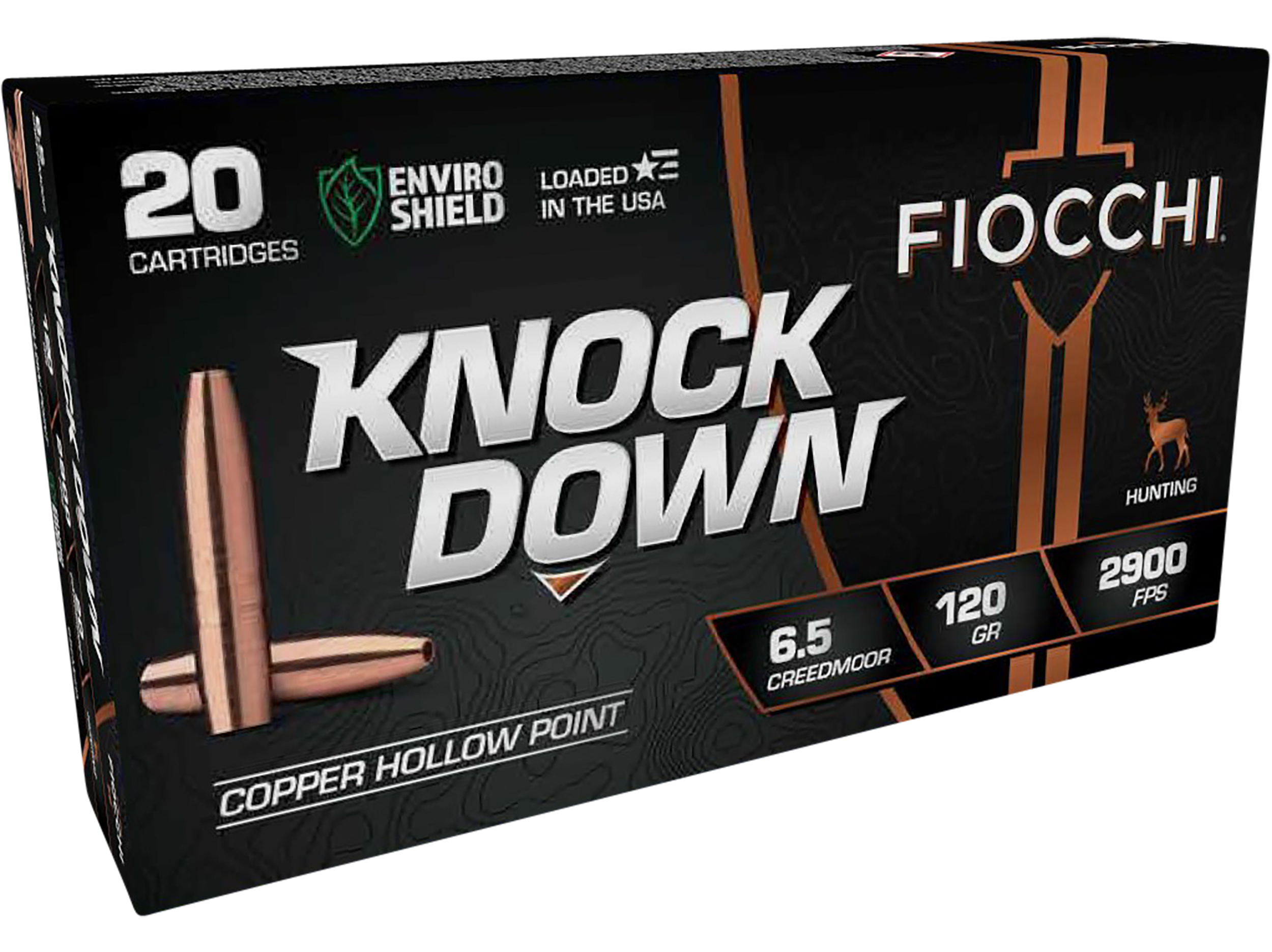 Fiocchi Knock Down 6.5 Creedmoor Copper Hollow Point 120 Grain 20 Rounds
