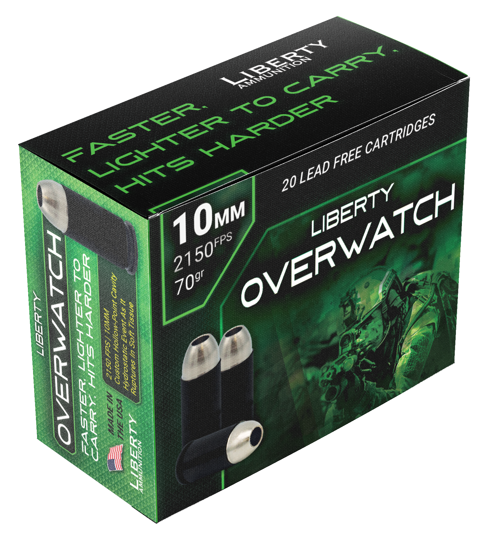 Liberty Ammunition LAOW10MM702150 OverWatch  10mmAuto 70gr Open Cavity Design 20 Rounds