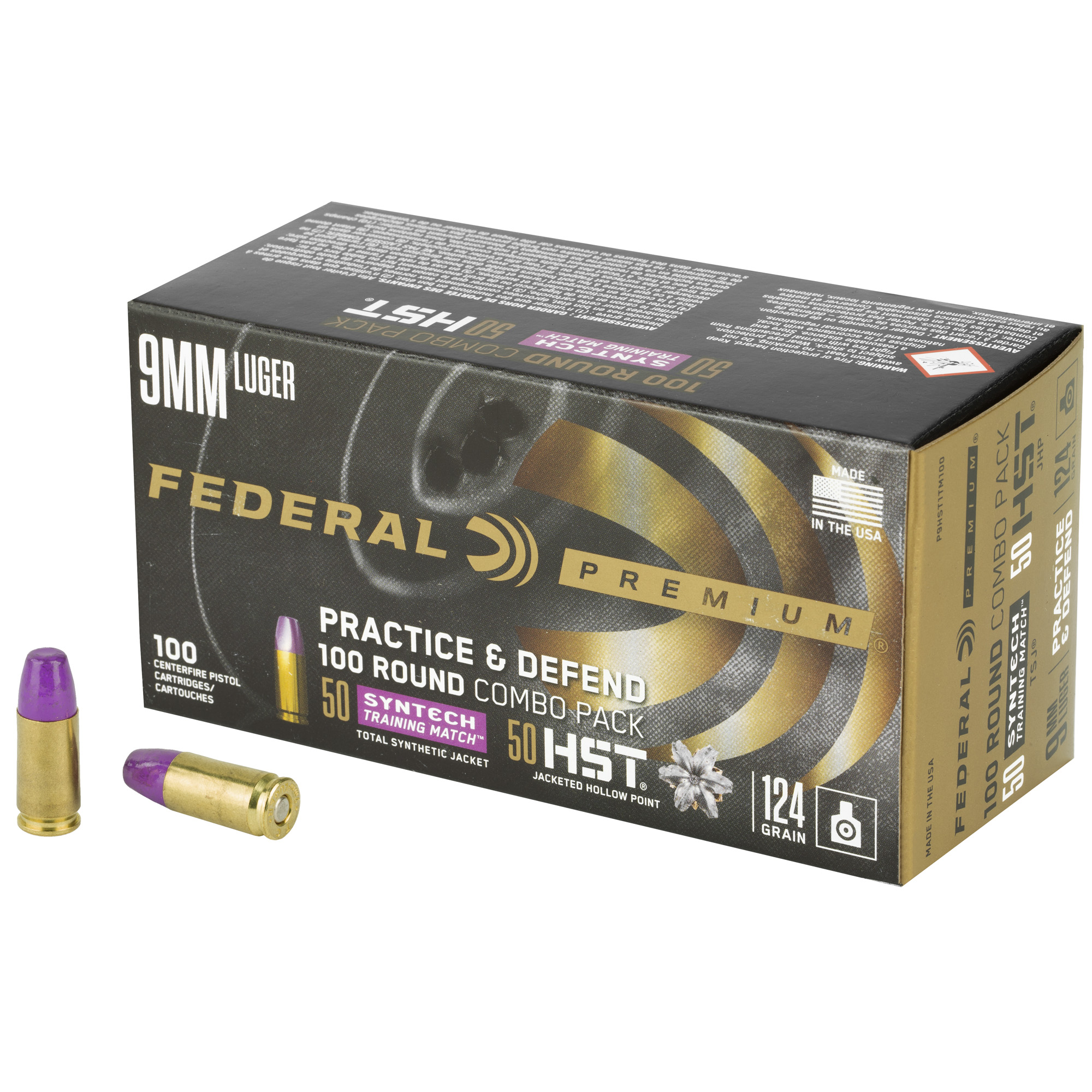 Federal Practice & Defend 9mm Luger HST Synthetic 124 Grain 100 Rounds